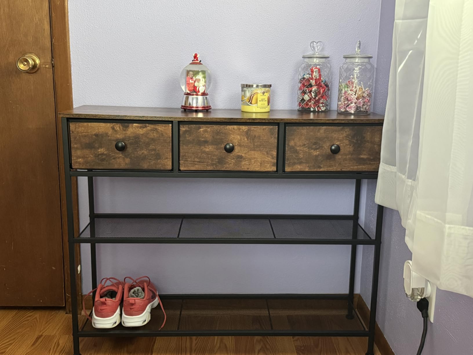 SONGMICS Console Table with 3 Fabric Drawers, Narrow Entryway Furniture, 38.9 x 11.8 x 31 inch, Storage Shelves, Rustic Brown, BELLAH Collection ULGS098K101 customer photo 1