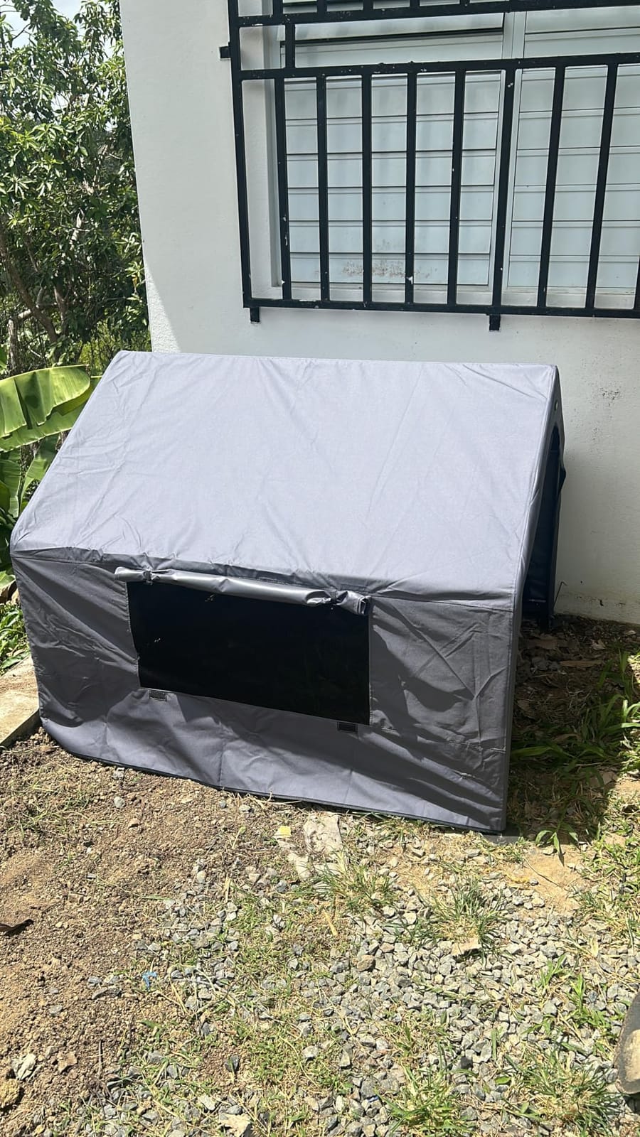 Veehoo Extra Large Dog House Outdoor Includes Elevated Dog Bed-Weatherproof | Waterproof Outside Dog Tent 4.1' x 4.1' x 3.3', Dog Shade Shelter and Raised Bed Combo for Pets or Stray Animals, Grey customer photo 2