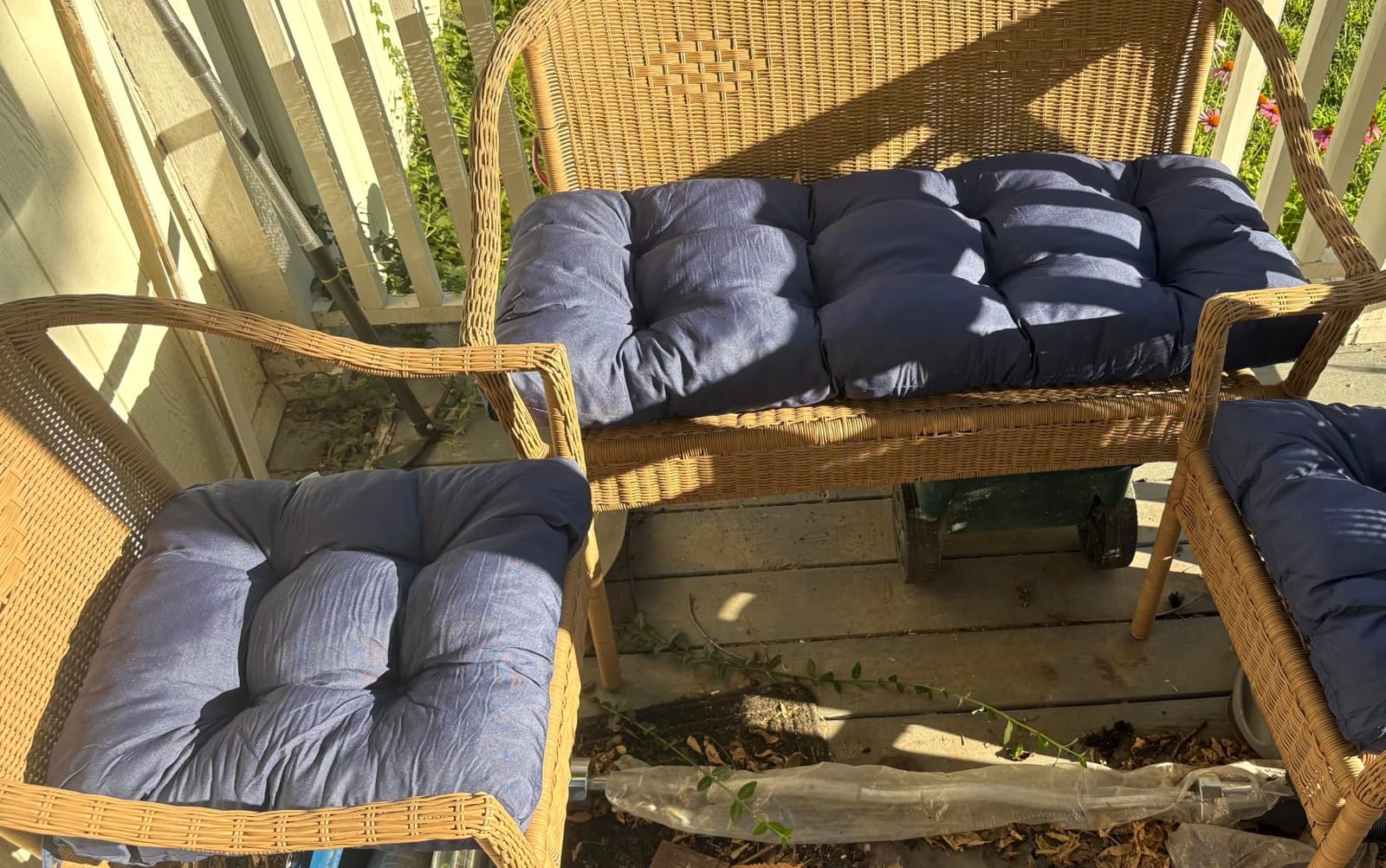 Wicker Chair Cushions of 3 Pieces, Waterproof Cushions for Patio Furniture, Tufted Wicker Outdoor Furniture Cushions, 1 Patio Loveseat Cushion and 2 U-Shaped Cushions, 44