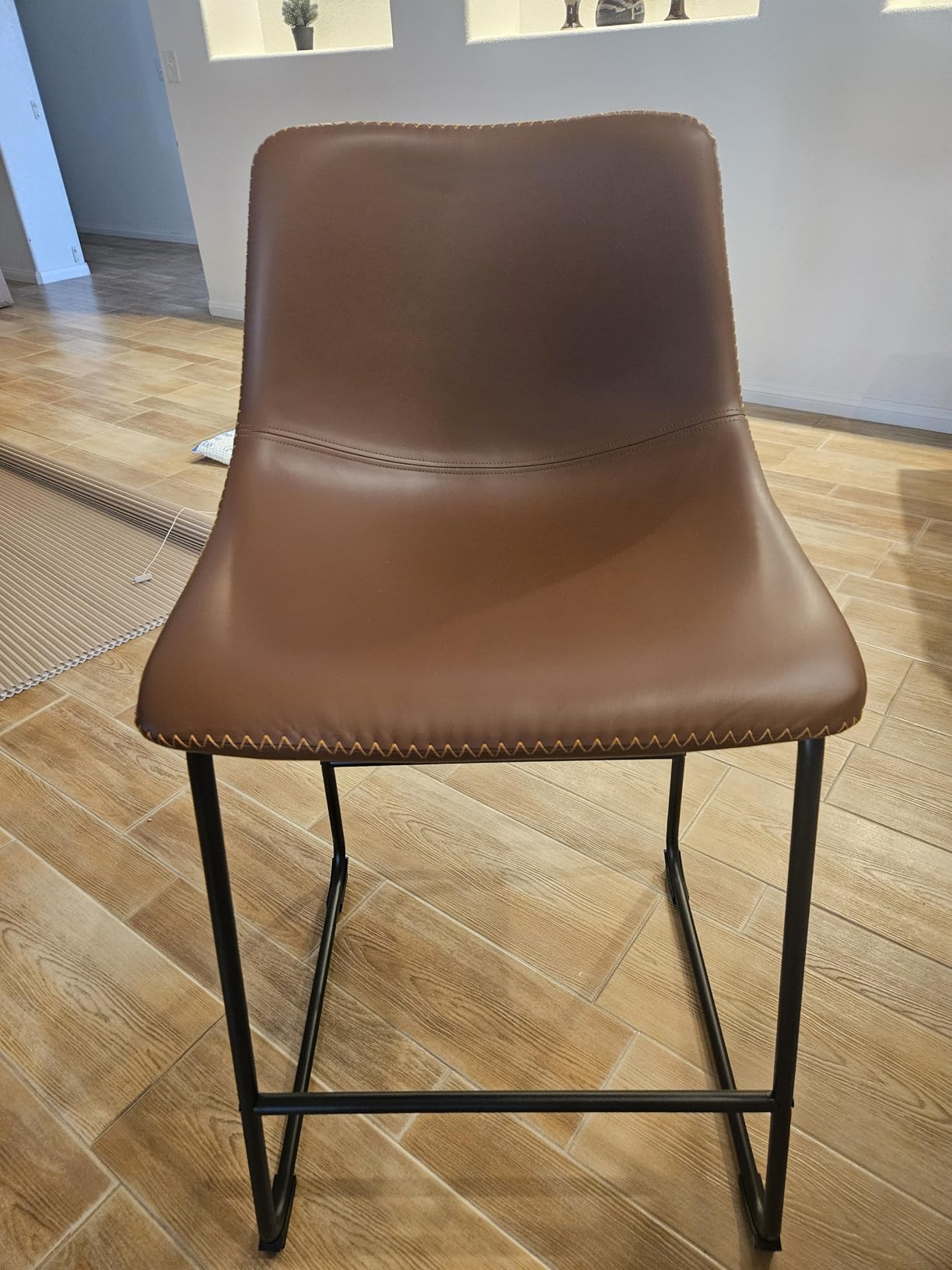 DUMOS Counter Height Bar Stools Set of 4, Faux Leather Metal Bar Chairs | Barstools with Back, Leg, Armless, Upholstered, Kitchen Island, Modern Design, 26 Inch, Brown customer photo 1