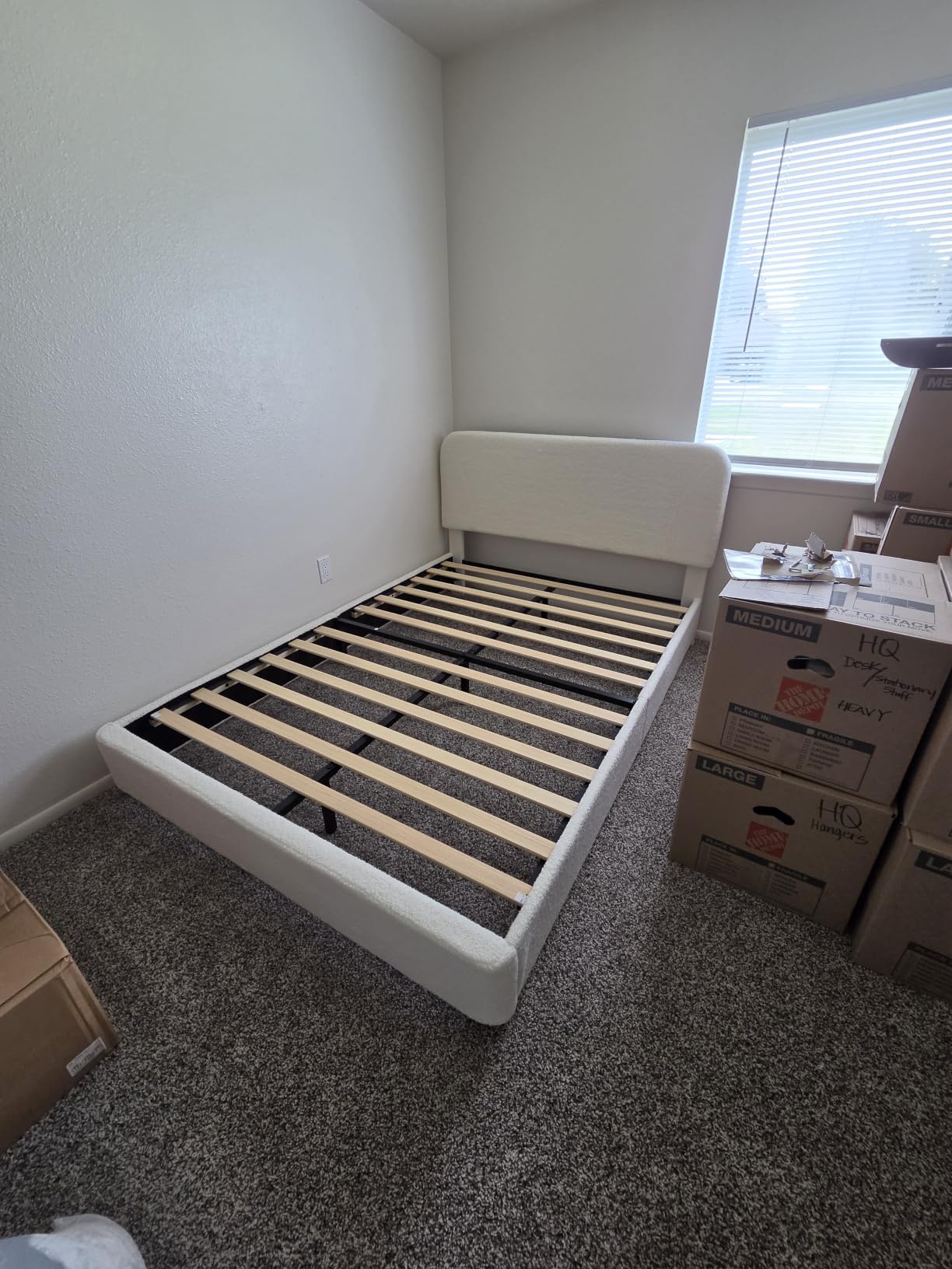 King Size Cloud Bed Frame, Boucle Wood Upholstered Platform Bed, Cream | Adjustable Headboard, Sturdy Wood Legs, Rounded Corners, Modern Cama King customer photo 1