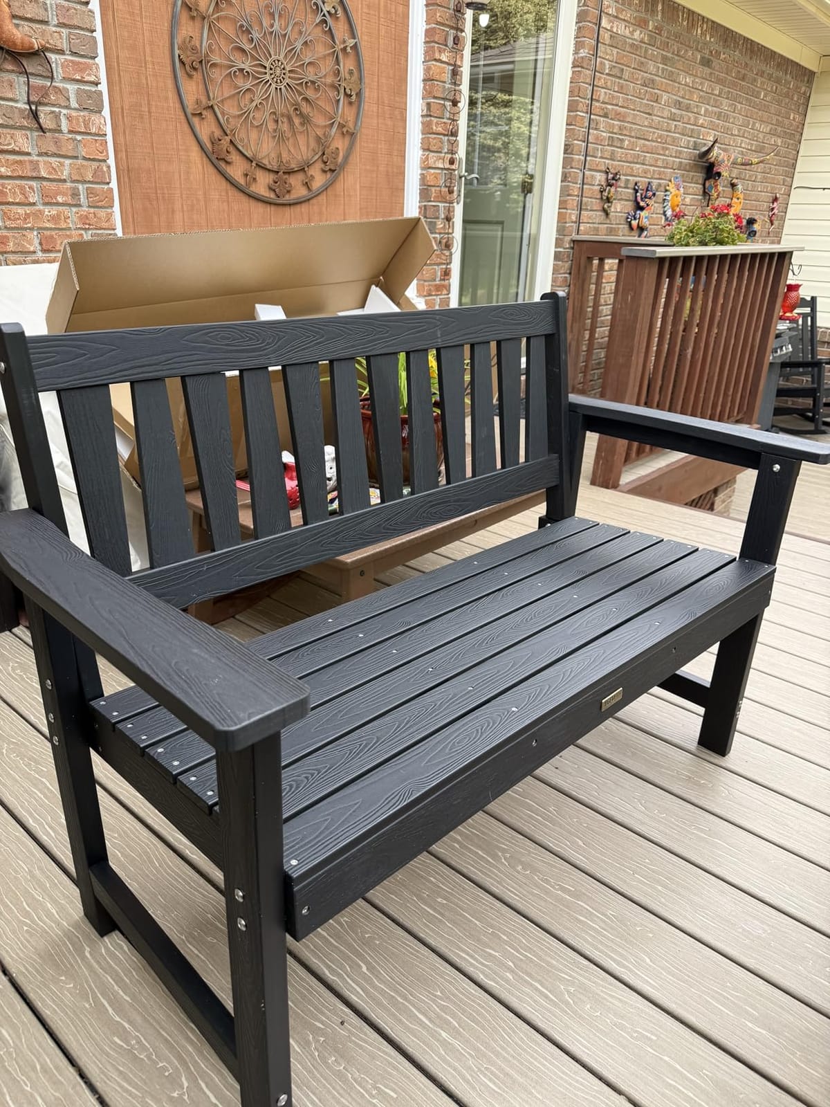 YEFU Outdoor Bench, 2-Person, Garden Bench, All-Weather, Teak | Patio Bench HIPS Weatherproof, Porch Bench Poly, Comfortable & Heavy Duty, Easy to Assemble, For Front Porch/Park/Outside customer photo 1