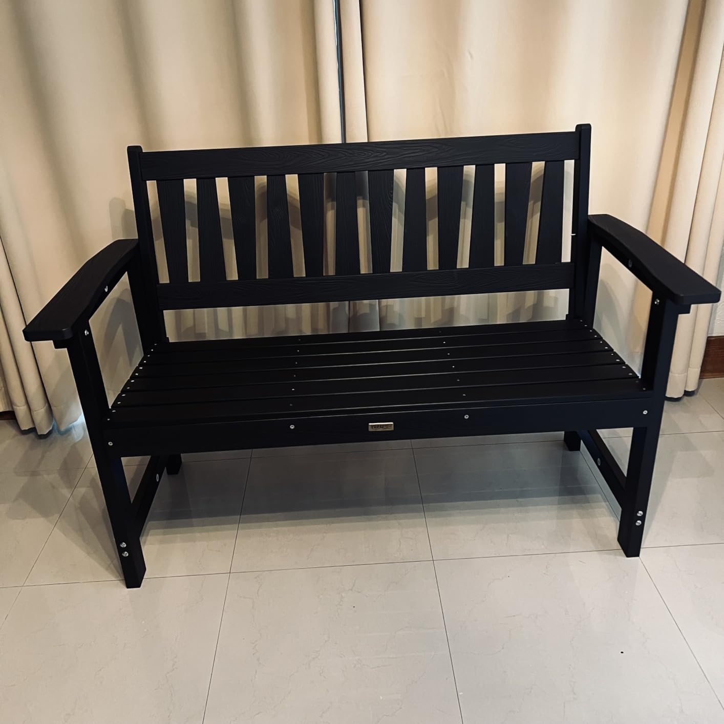 YEFU Outdoor Bench, 2-Person, Garden Bench, All-Weather, Teak | Patio Bench HIPS Weatherproof, Porch Bench Poly, Comfortable & Heavy Duty, Easy to Assemble, For Front Porch/Park/Outside customer photo 2