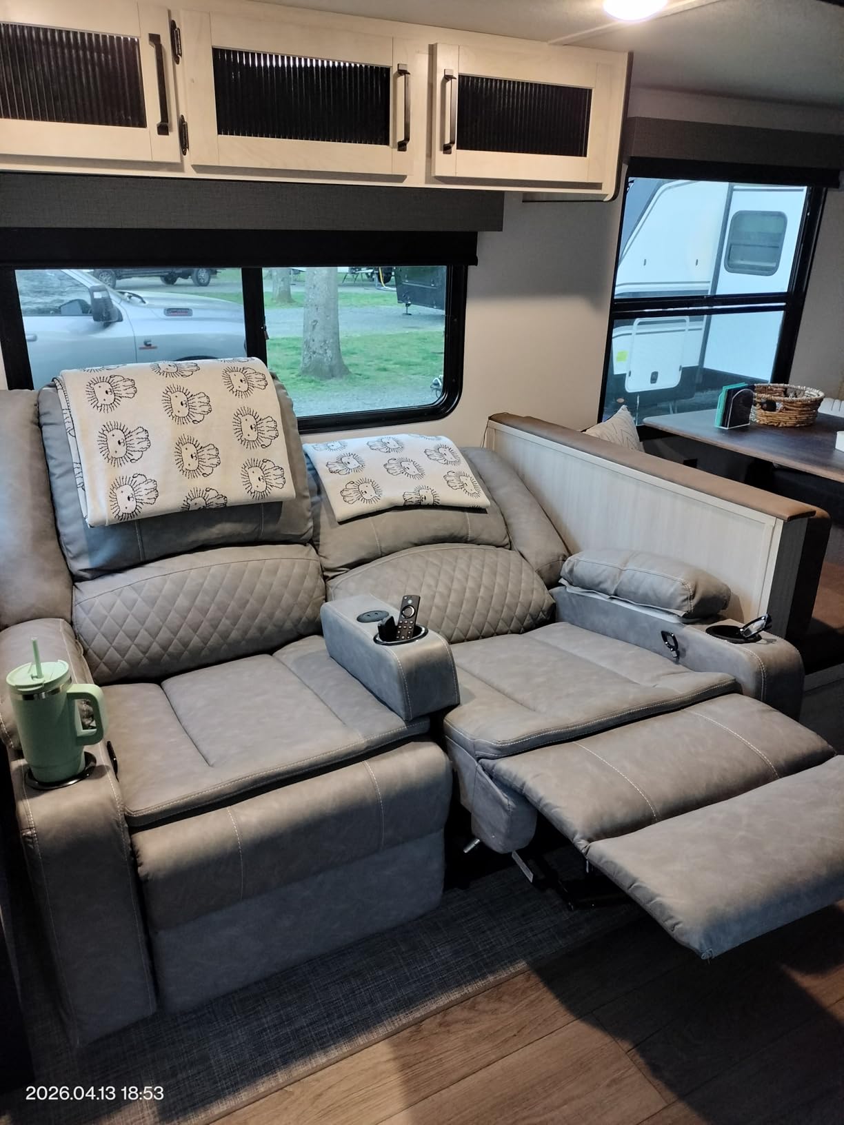 RV Loveseat Recliner Sofa, RV Reclining Loveseat Wall Hugger (Velvet,Grey) | Manual RV Recliner Loveseat with Hidden Storage, Loveseat Recliner with Removable Armrest, RV Sofa Couch with USB, Cup Holder customer photo 2