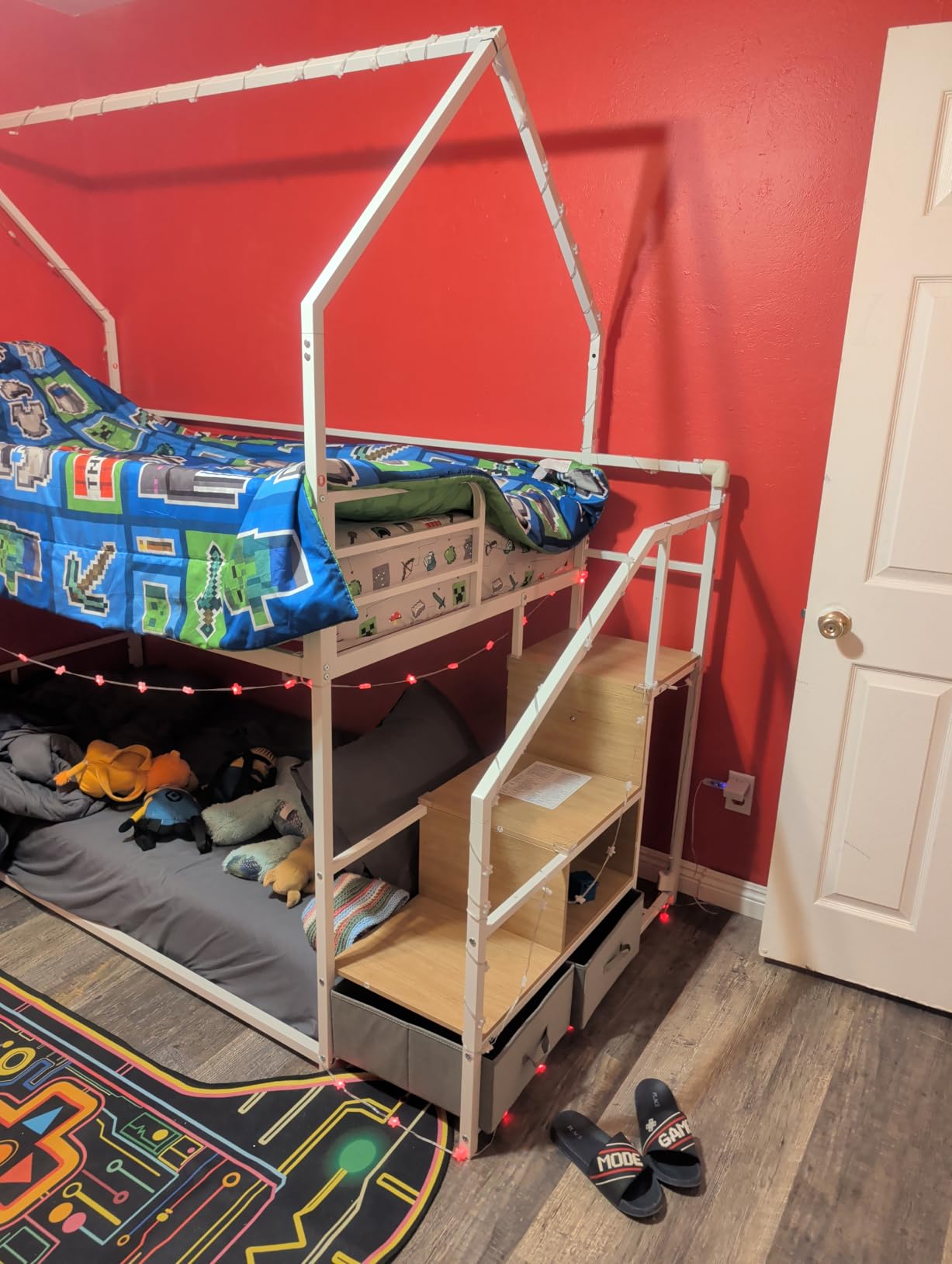 Jocoevol Metal Bunk Bed Twin Over Twin with Storage Staircase, Clothes Rack, LED Twin Bunk Beds for Kids with 2 Storage Drawers, Full-Length Guardrail, No Box Spring Needed, Easy Assembly, White customer photo 2