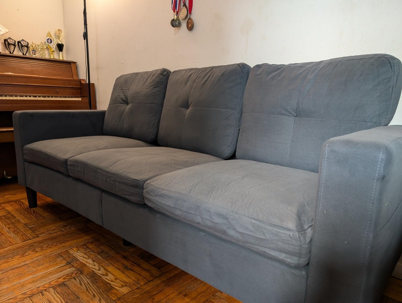 Shintenchi Modern Upholstered Sectional Sofa, L-Shaped Couch with Storage Ottoman and Reversible Chaise for Living Room, Carbon Black Corduroy Fabric customer photo 1