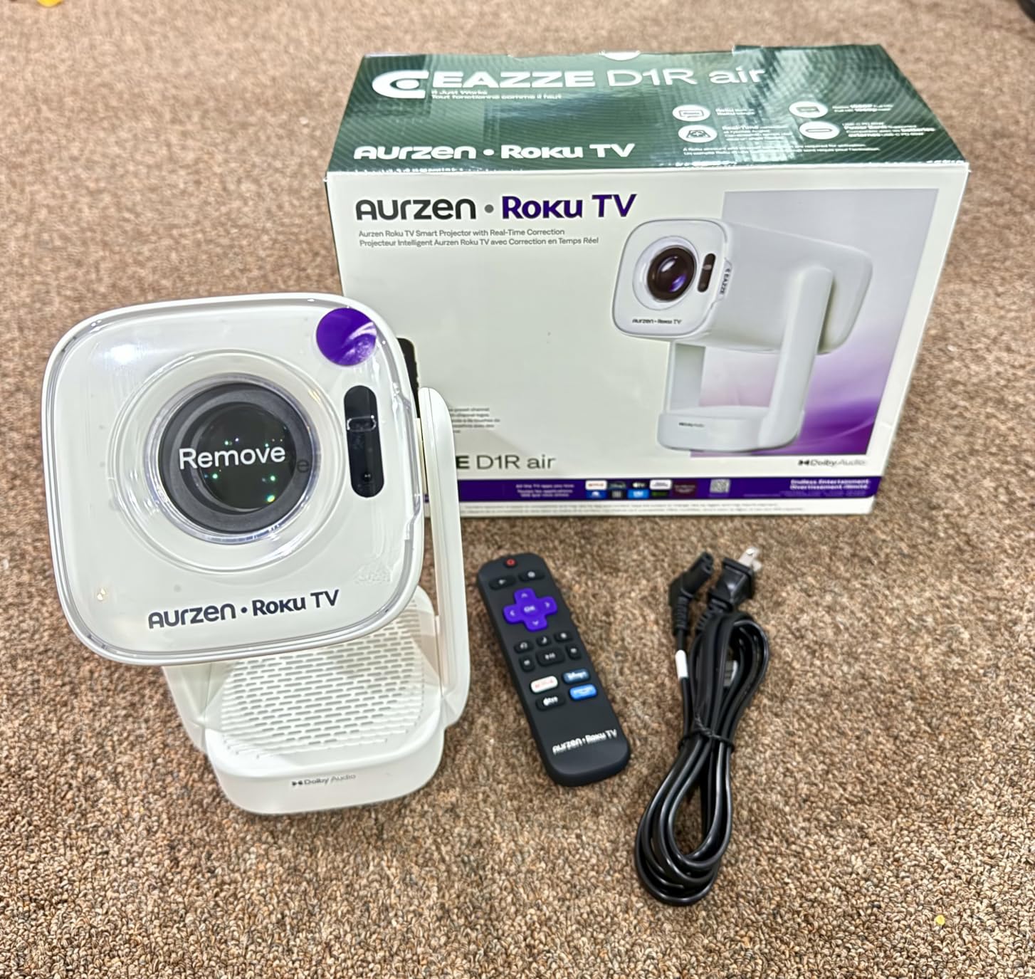 Aurzen Roku TV D1R air USB-C Powered Smart Portable Outdoor Projector White | Roku TV Built-in, WiFi & Bluetooth, Power Bank Supported, Native 1080P, Dolby Audio, Mini Projector for Home & Outdoor Movies customer photo 2