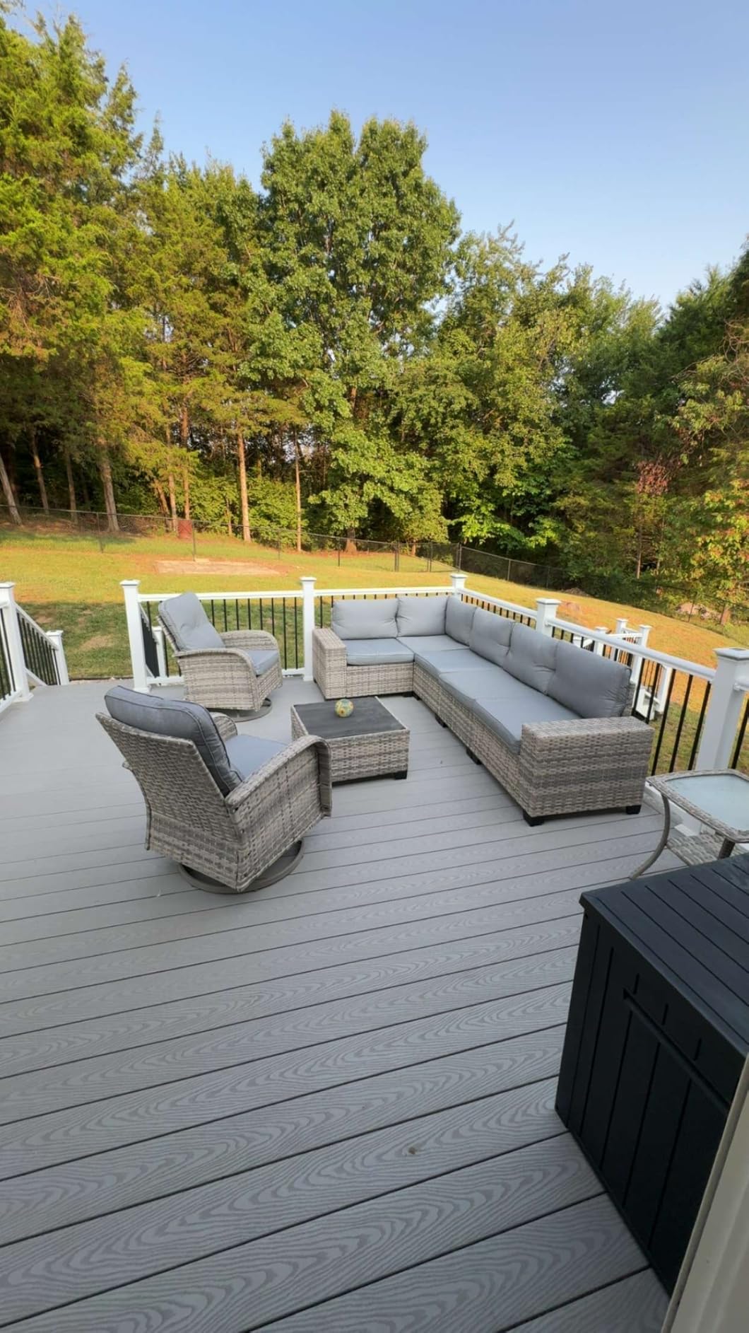 Outdoor Patio Furniture Set PE Wicker Rattan Outdoor Sectional Sofa | Patio Conversation Set with 55,000 BTU Fire Pit Table & Rocking Swivel Chair, Coffee Table & Thickened Cushions, Beige customer photo 1