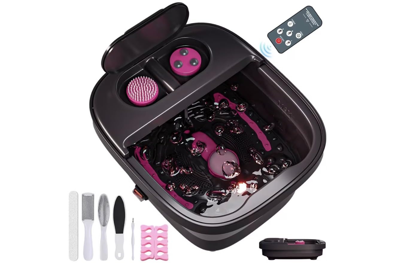 Collapsible Foot Spa Bath Massager with Heat, Remote (Pink) | Pedicure Foot Spa with Temp Control, Timer, Foot Soaking Tub with Pedicure Kit & 3 Attachments for After Work Relaxation customer photo 2