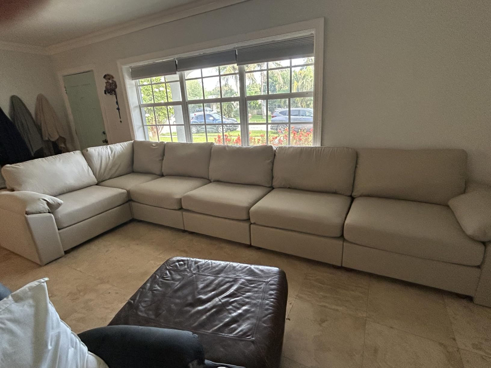 EASE MOOSE Leather Sectional Couch, L Shaped Modular Sectional Sofa, Beige | Pet-Friendly Faux Leather, Large Deep Seat, Easy to Clean, Solid Wood Frame, Easy Assembly, Scratch Resistant customer photo 1