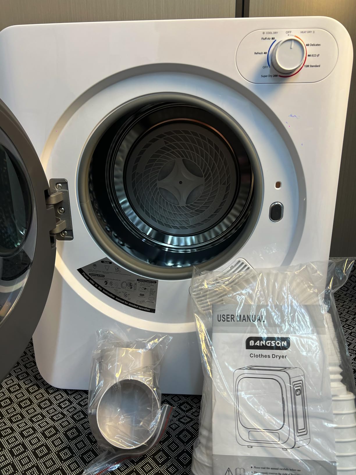 BANGSON 1.5 Cu.Ft. Portable Clothes Dryer, 120V Vented Electric Dryer | Portable Dryer with 2-in-1 Heat & Air Dry Modes, Exhaust Hose & Stainless Steel Drum Included, for Apartment, Dorm & RV, White customer photo 1