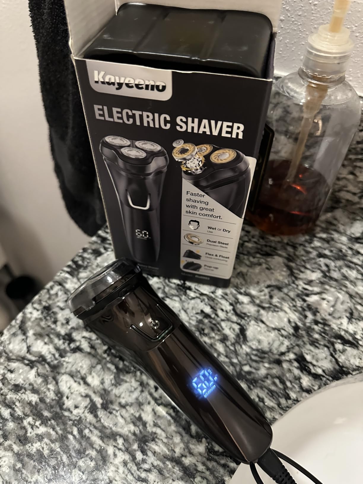 Electric Razor for Men Waterproof: 5D Floating Rotary Shaver for Travel Wet or Dry - Sensitive Skin Care, USB Fast Charging, Stainless Steel Blades, Pop-up Trimmer Chic Black customer photo 1