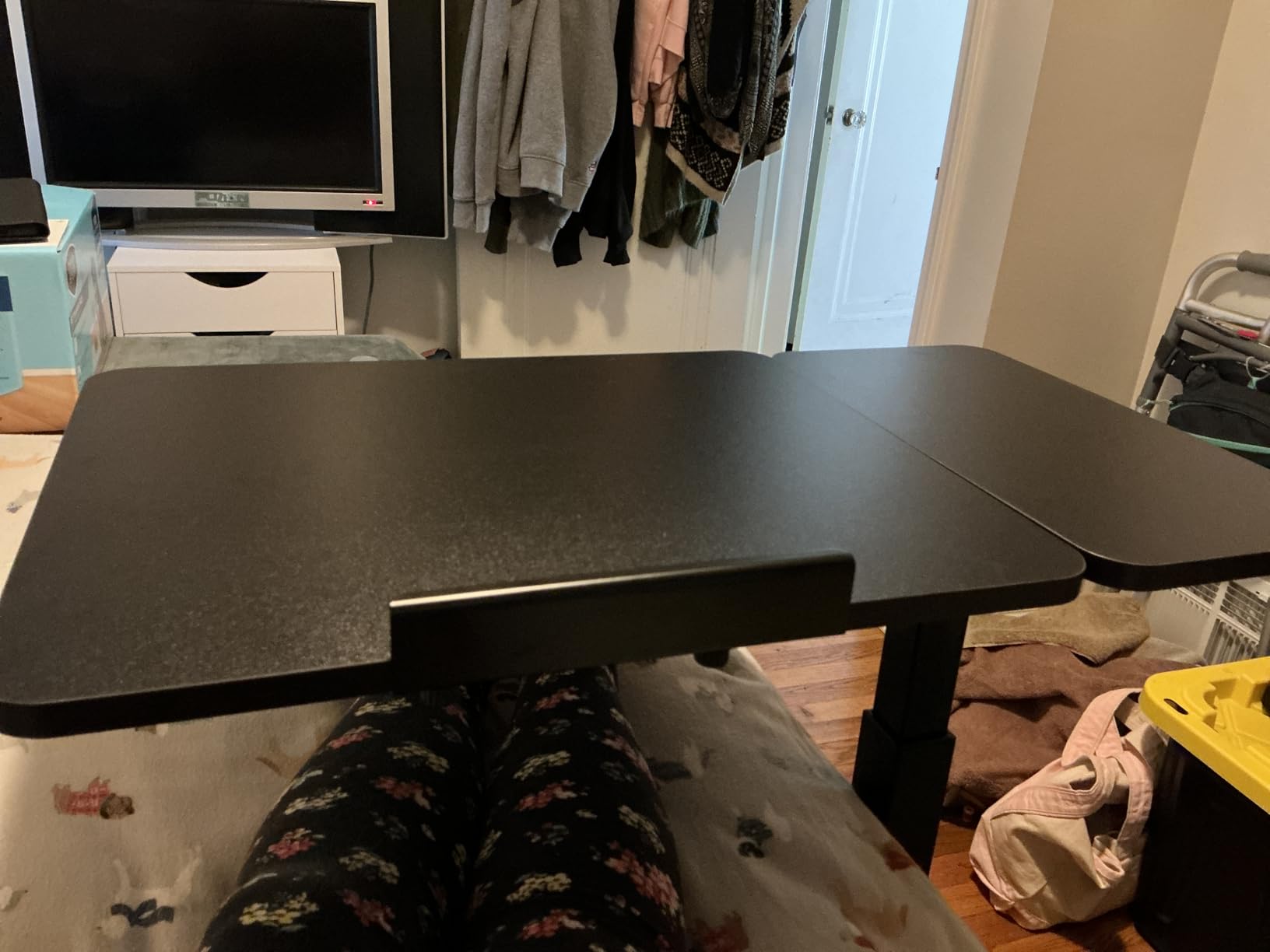 DUMOS Adjustable Bedside Overbed Table with Wheels, White | Laptop Standing Desk with Tilting Top customer photo 2
