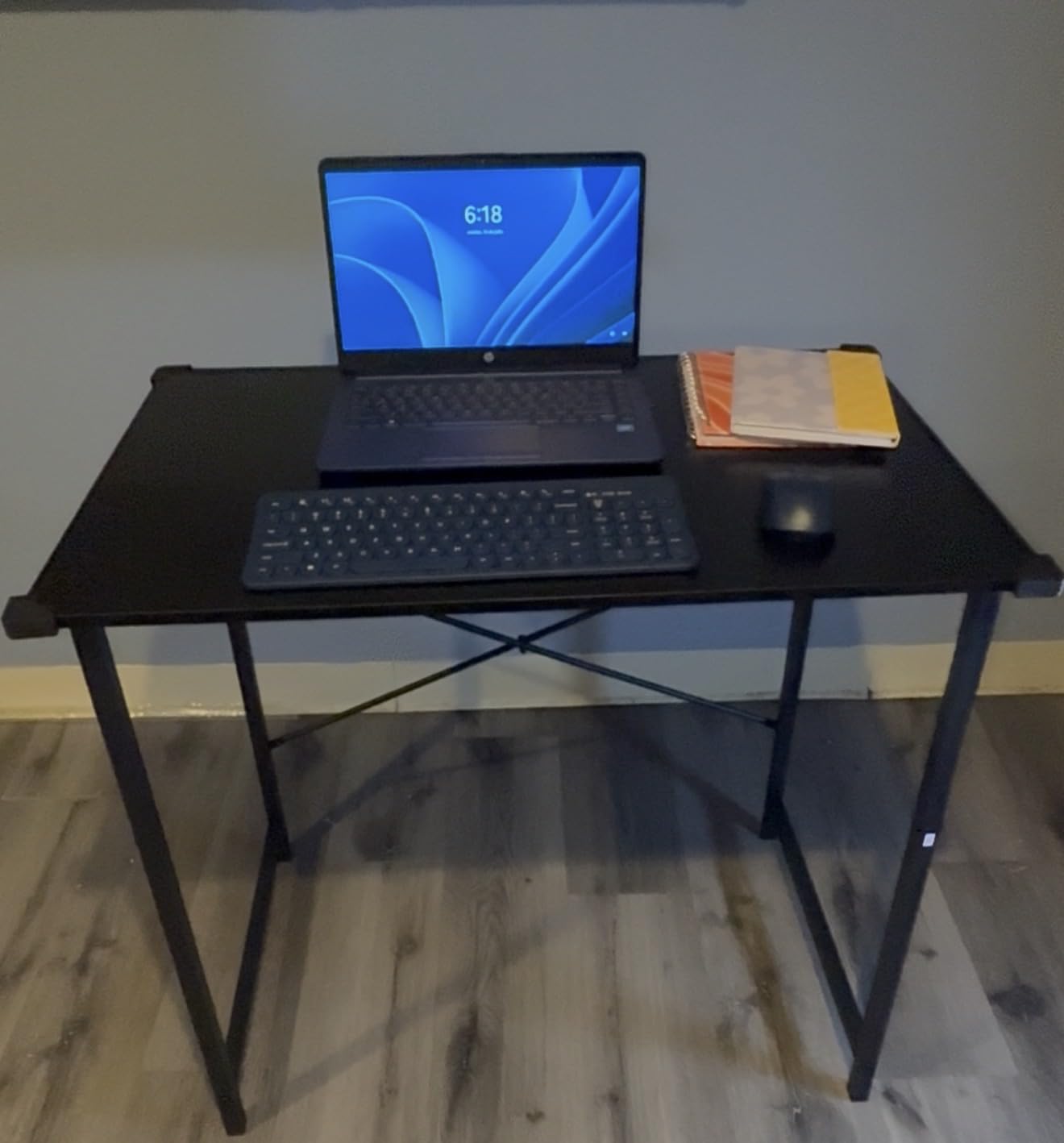DUMOS 32 Inch Small Computer Desk, Gaming Desks for Home Office Bedroom | Modern Study Writing Work Table, Craft PC Desk Simple Workstation with Reinforcement Structure, Rustic Brown customer photo 2
