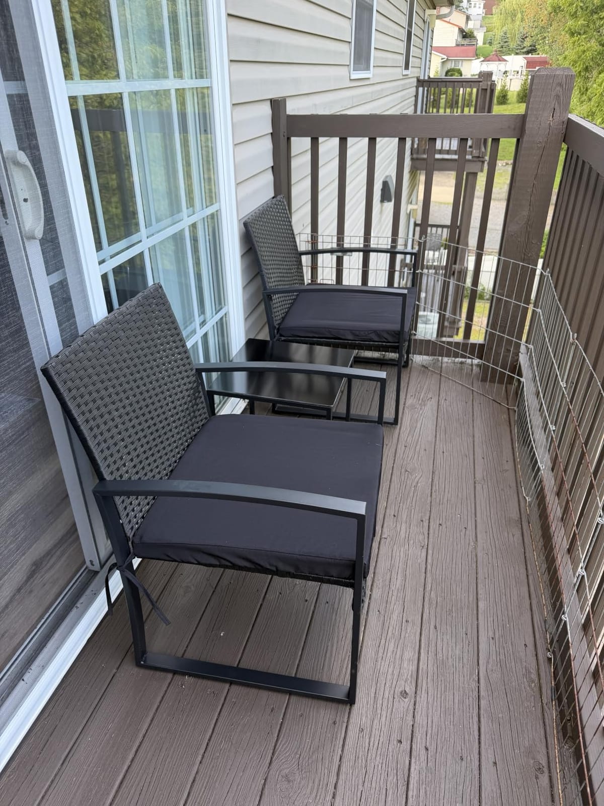 Murago Outdoor 3-Piece Wicker Bistro Set, Patio Conversation Set | 2 chairs with Coffee Table, for Balcony, Porch, Garden, Yard, Poolside, Black Frame & Black Cushion customer photo 2