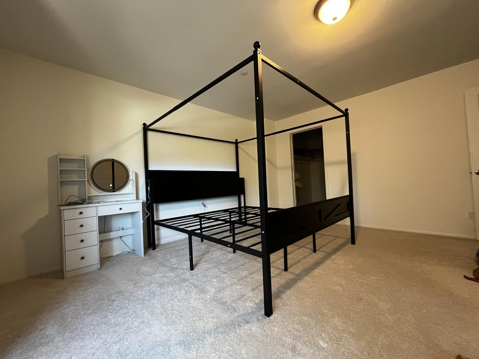 Canopy Bed Frame King Size with Barn Storage Headboard, Black | Vintage Farmhouse Four-Poster bed, LED & Charging Station, Under-Bed Storage Space, No Box Spring Needed, Easy Assembly customer photo 1