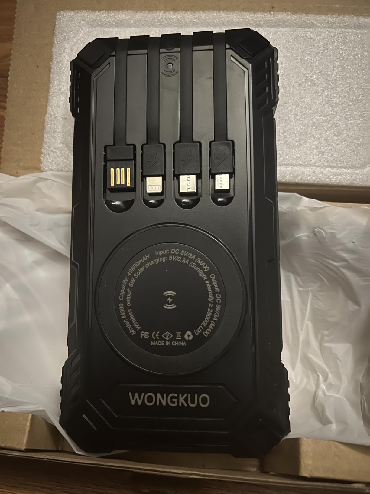 Solar Charger Power Bank - 49800mAh QC3.0 Fast Charging Portable Charger | 5V/3.1A Wireless Solar Battery Charger Built-in 4 Cables with USB C & Flashlight, Power 6 Devices for iPhone/Android (Black) customer photo 2