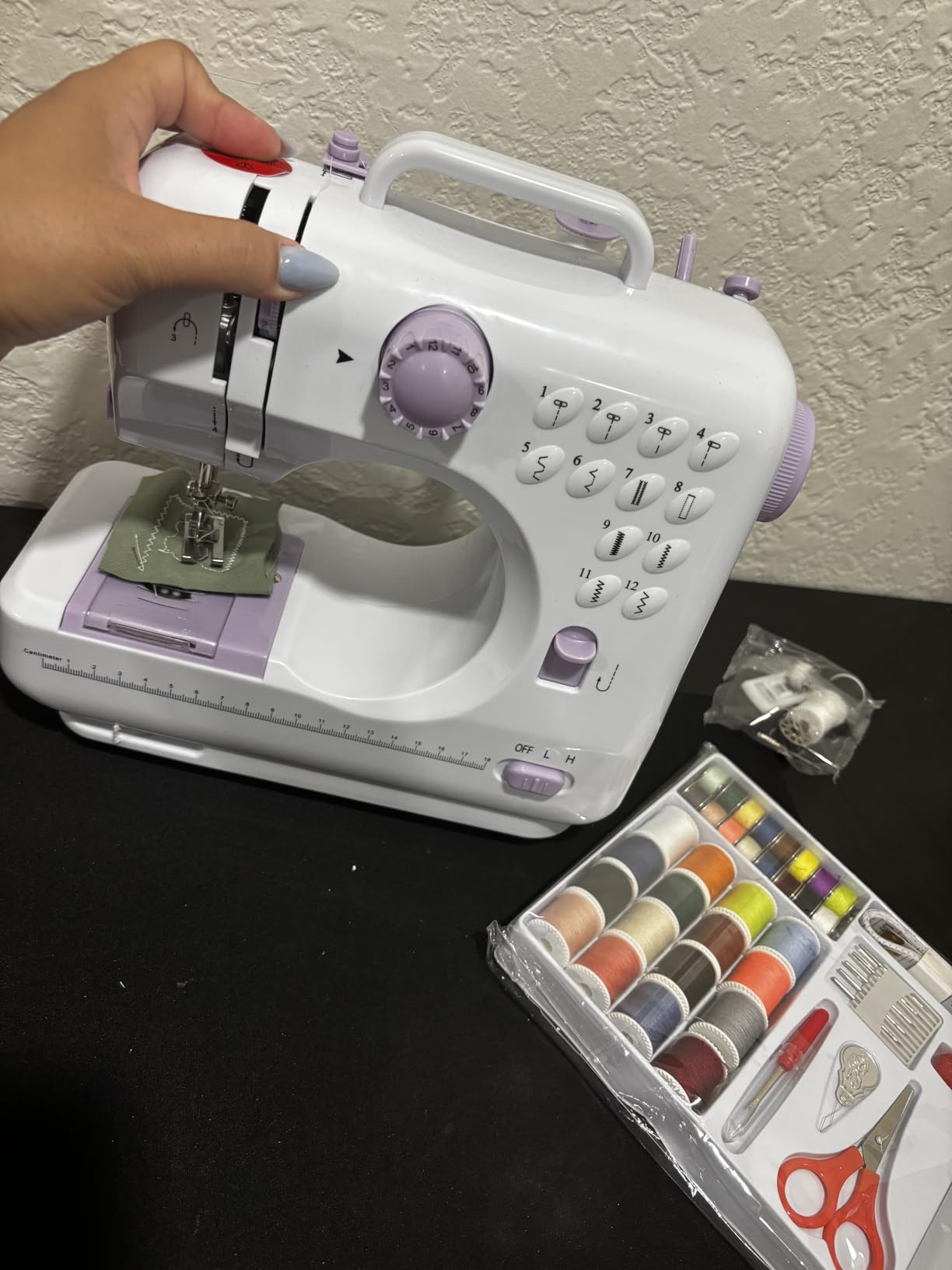 Portable Sewing Machine for Beginners, Mini Sewing Machine with 12 Built-In Stitches, 2-Speed Control, Foot Pedal, LED Light and 32-Color Thread Kit for Home Mending customer photo 2