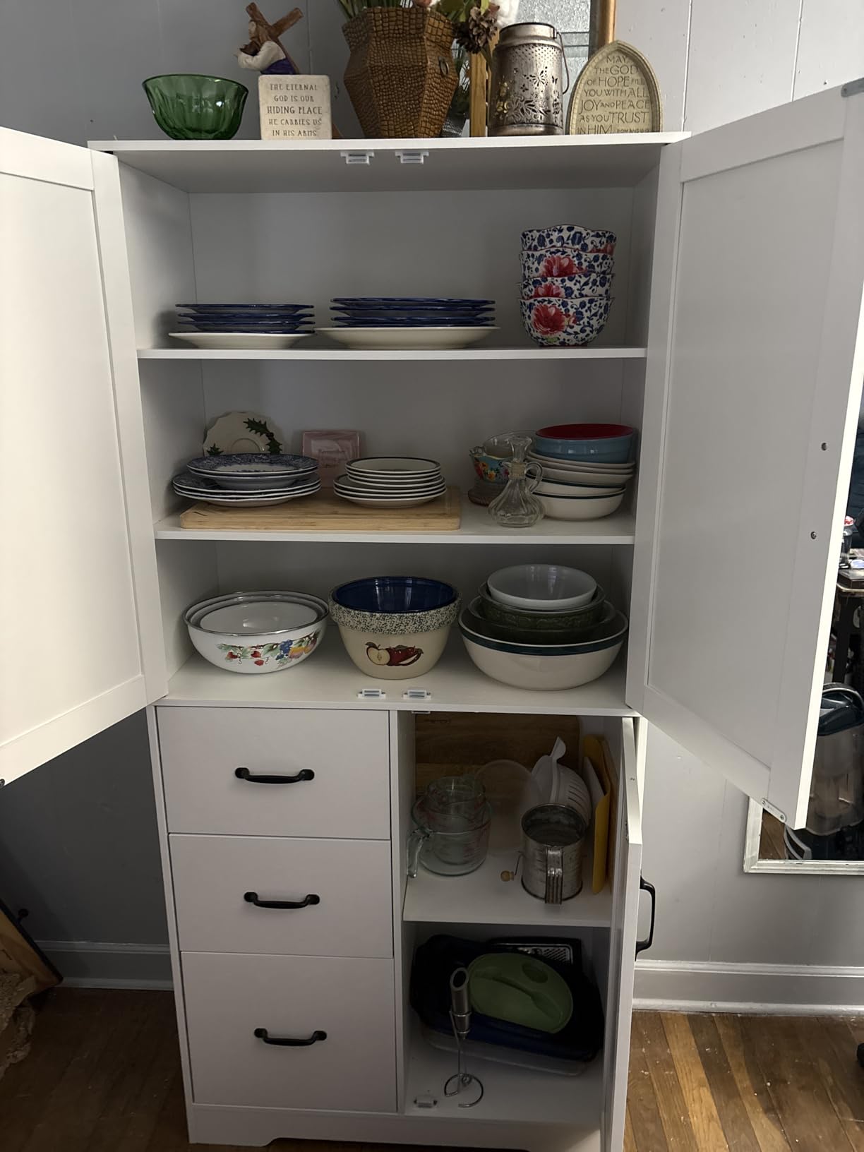 IRONCK Pantry Cabinet, Kitchen Storage Cabinet with 3 Door & Drawer, Black | Adjustable Shelf. 67.5inch Tall. 5 Tier Freestanding. 150 lbs Per Shelf. Modern Style. FSC-certified Wood. Anti-tip. customer photo 1
