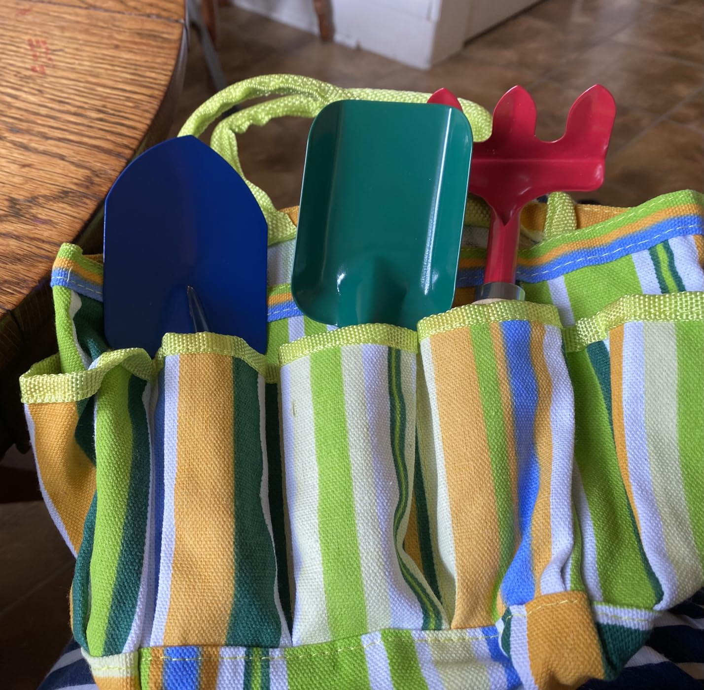 G & F 10012 JustForKids Kids Garden Tools Set with Tote hand rake shovel trowel,Assorted customer photo 1