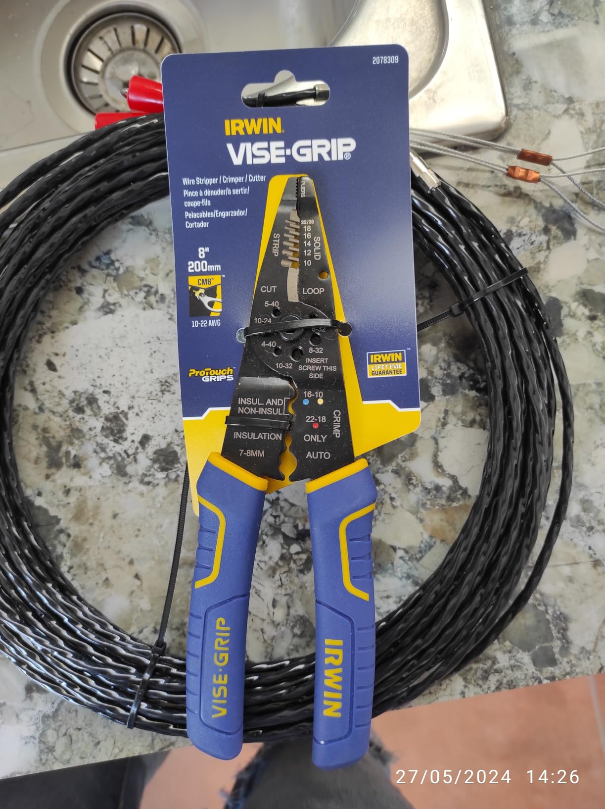 IRWIN Vise-Grip Wire Stripper, 8 Inch, Cuts 10-22 AWG, Plier Style Nose, ProTouch for Comfort, Blue (2078309) customer photo 2