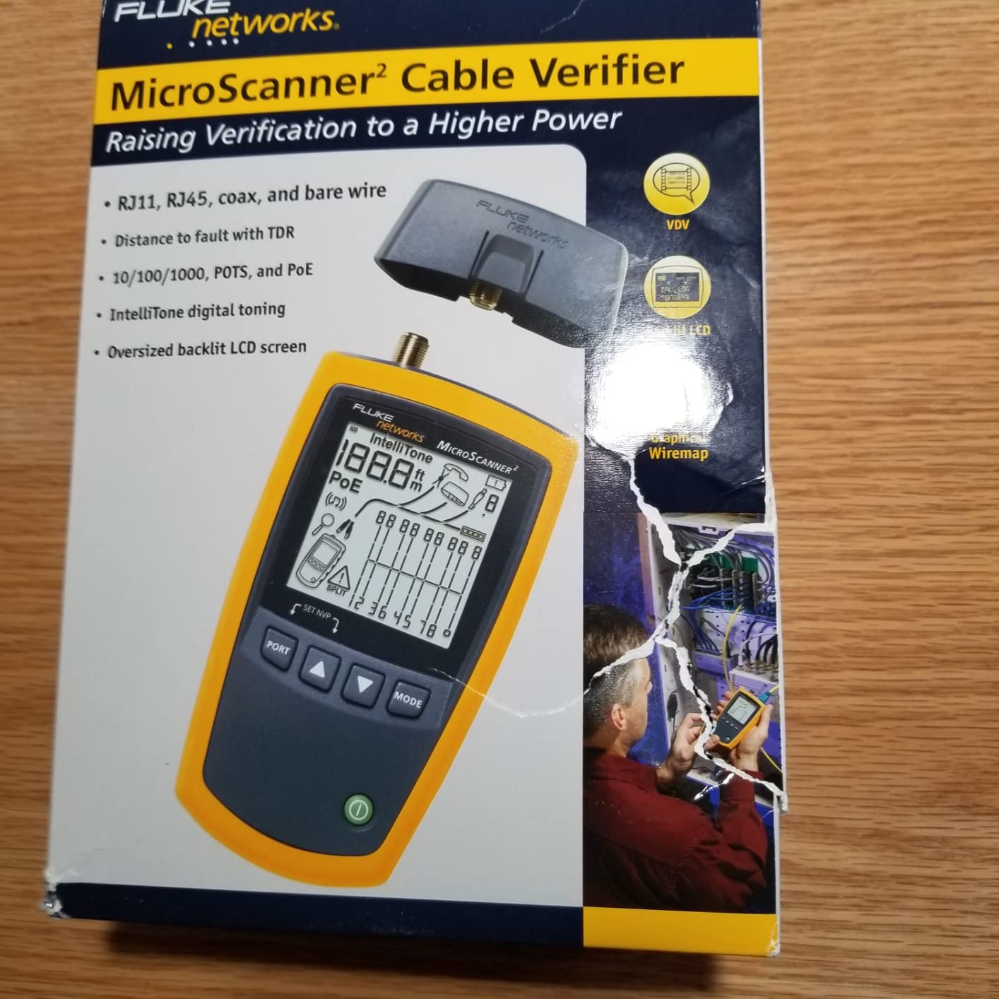 Fluke Networks MS2-100 MicroScanner2 Copper Cable Verifier with Built-In IntelliTone Toning, Troubleshoots RJ11, RJ45, Coax, Tests 10/100/1000Base-T, and Voip,yellow customer photo 1