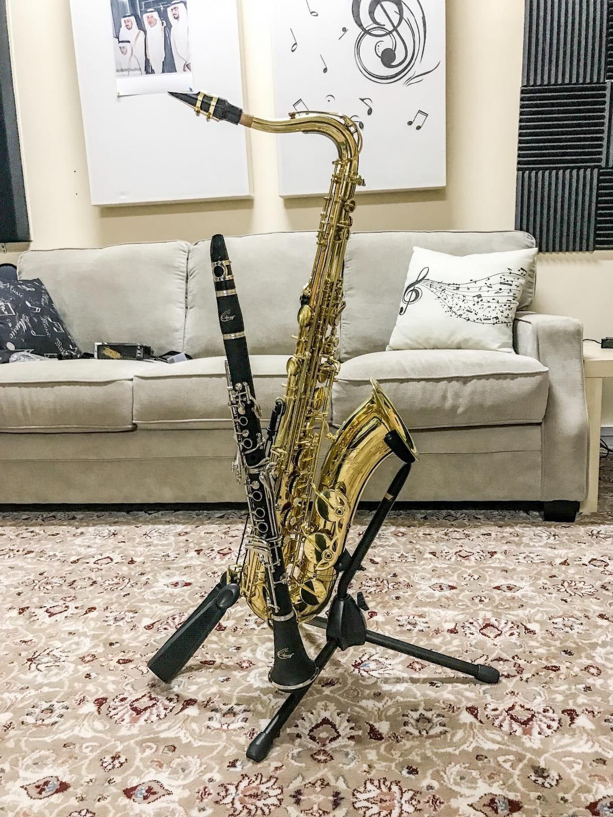 Hamilton Alto/Tenor sax Stand, Black, includes Flute/Clarinet peg customer photo 1