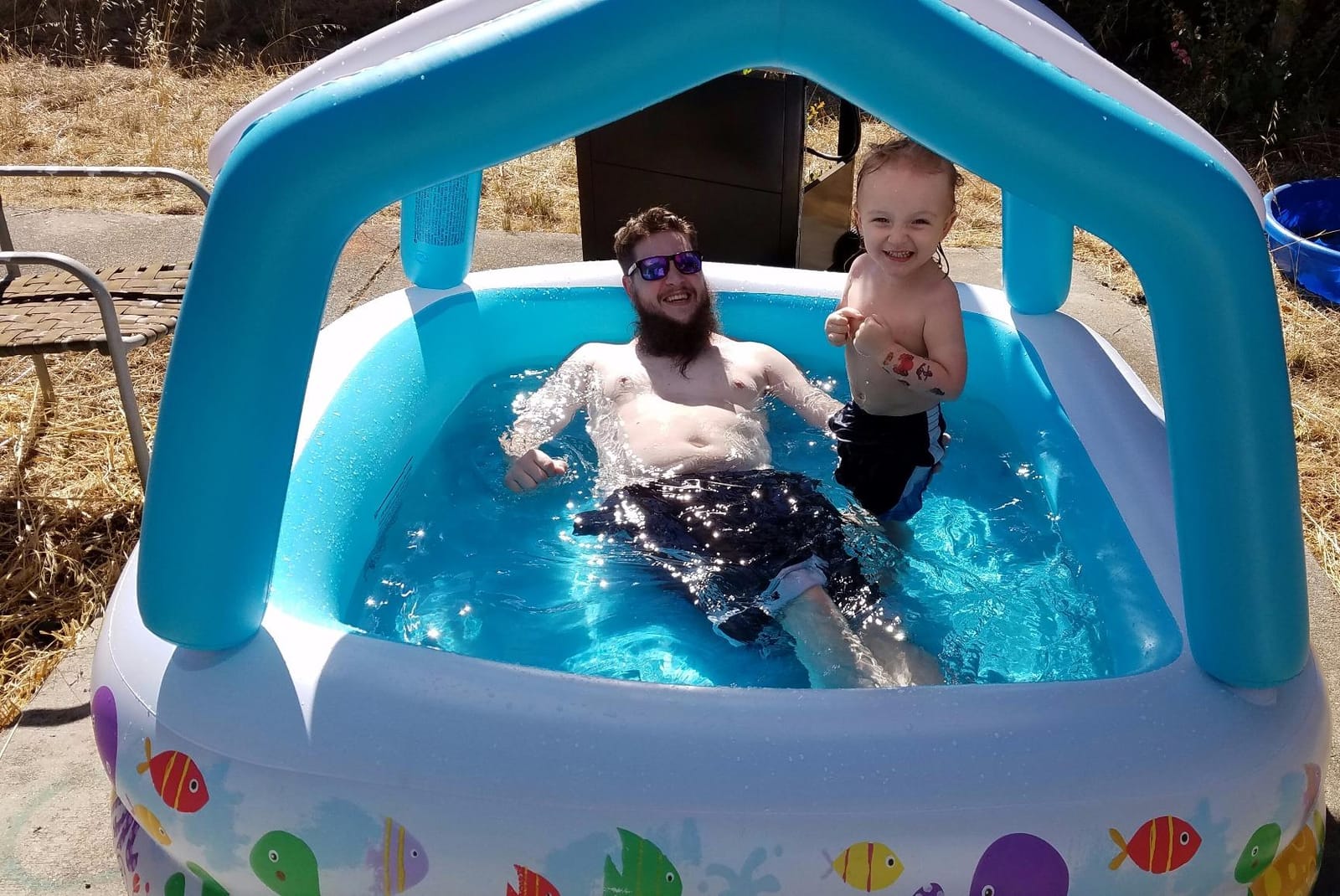 Intex 57470EP Sun Shade 5 Foot Square Inflatable Durable 10 Gauge Vinyl Kiddie Pool with Ocean Scene and Canopy for Ages 3 Years and Up, Multicolor customer photo 2