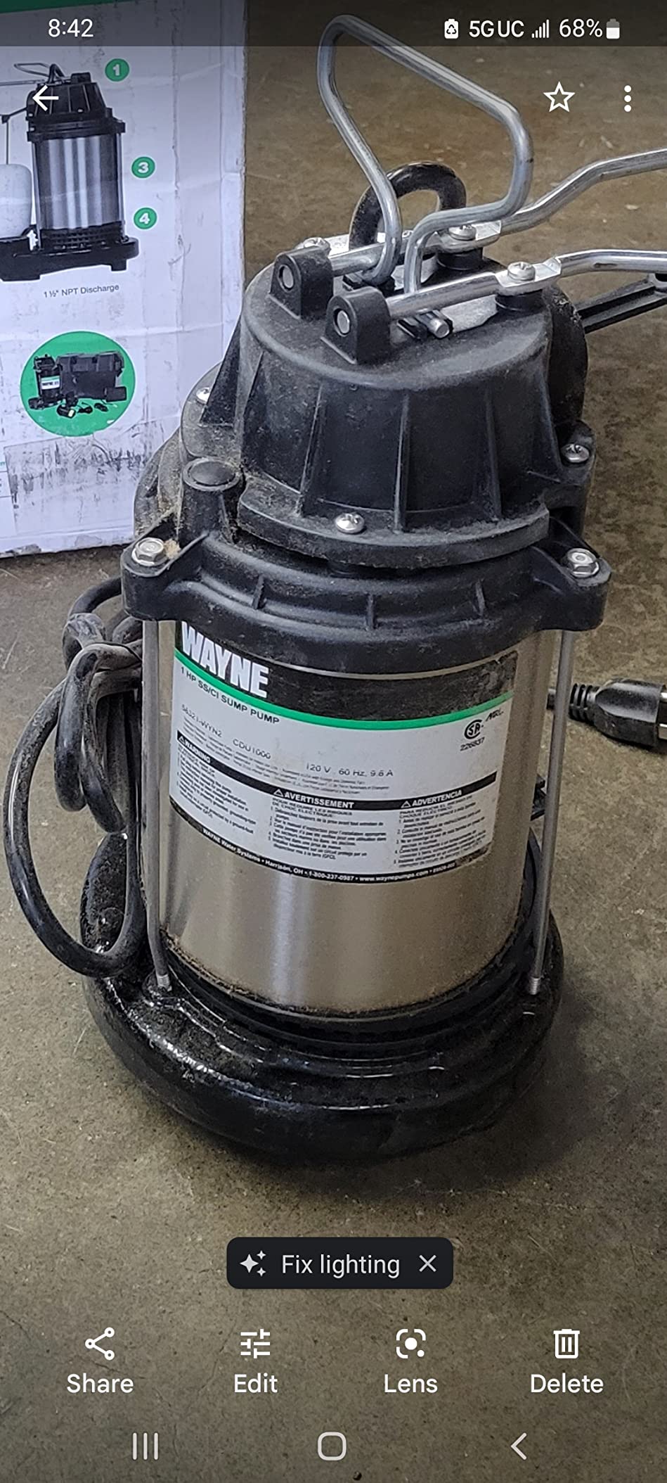 WAYNE CDU1000 1 HP Submersible Sump Pump – Cast Iron & Stainless Steel, Integrated Vertical Float Switch, 6,100 GPH, 5-Year Warranty, Assembled in USA customer photo 2