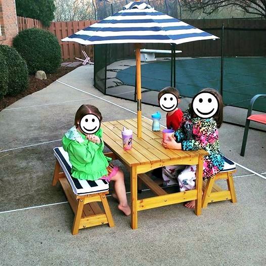 KidKraft Outdoor Wooden Table & Bench Set with Cushions and Umbrella customer photo 2