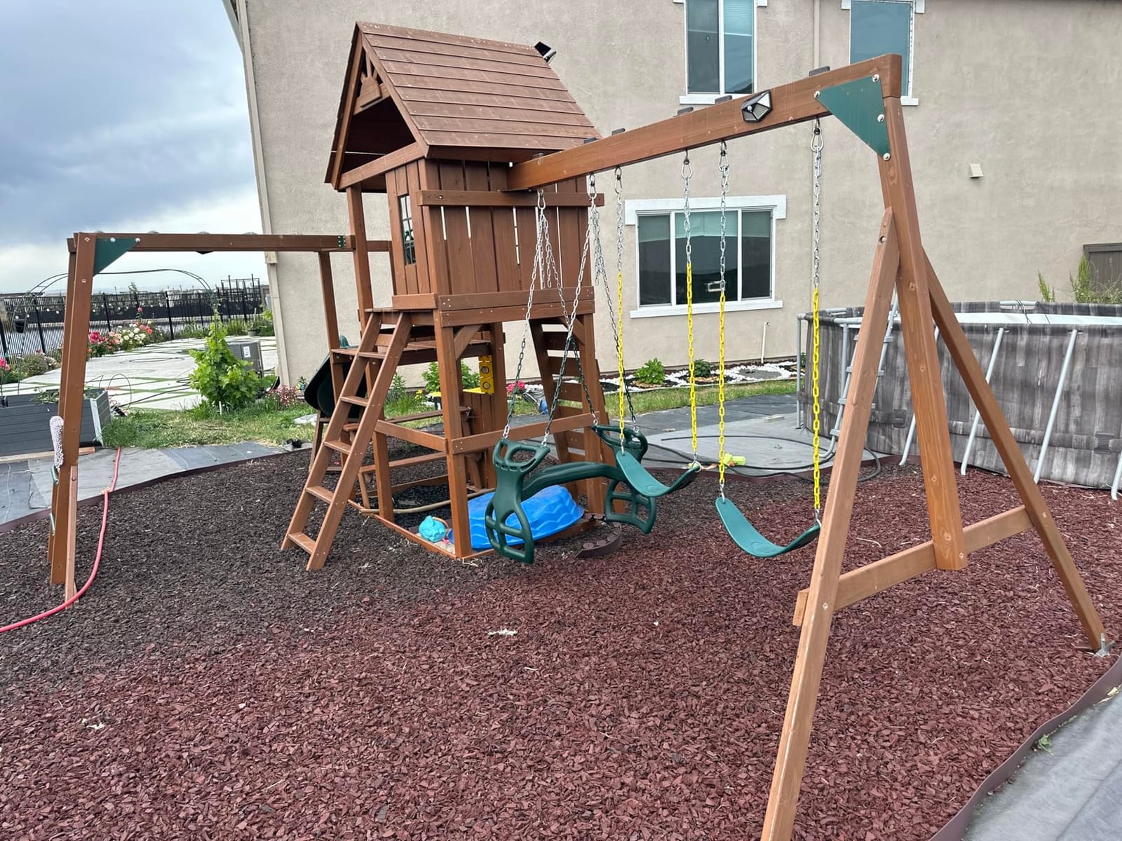 Swing-N-Slide PB 8272 Cedar Brook Wooden Swing Set Play Set with Two Swings, Slide, Monkey Bars, Picnic Table & Glider, Green customer photo 2