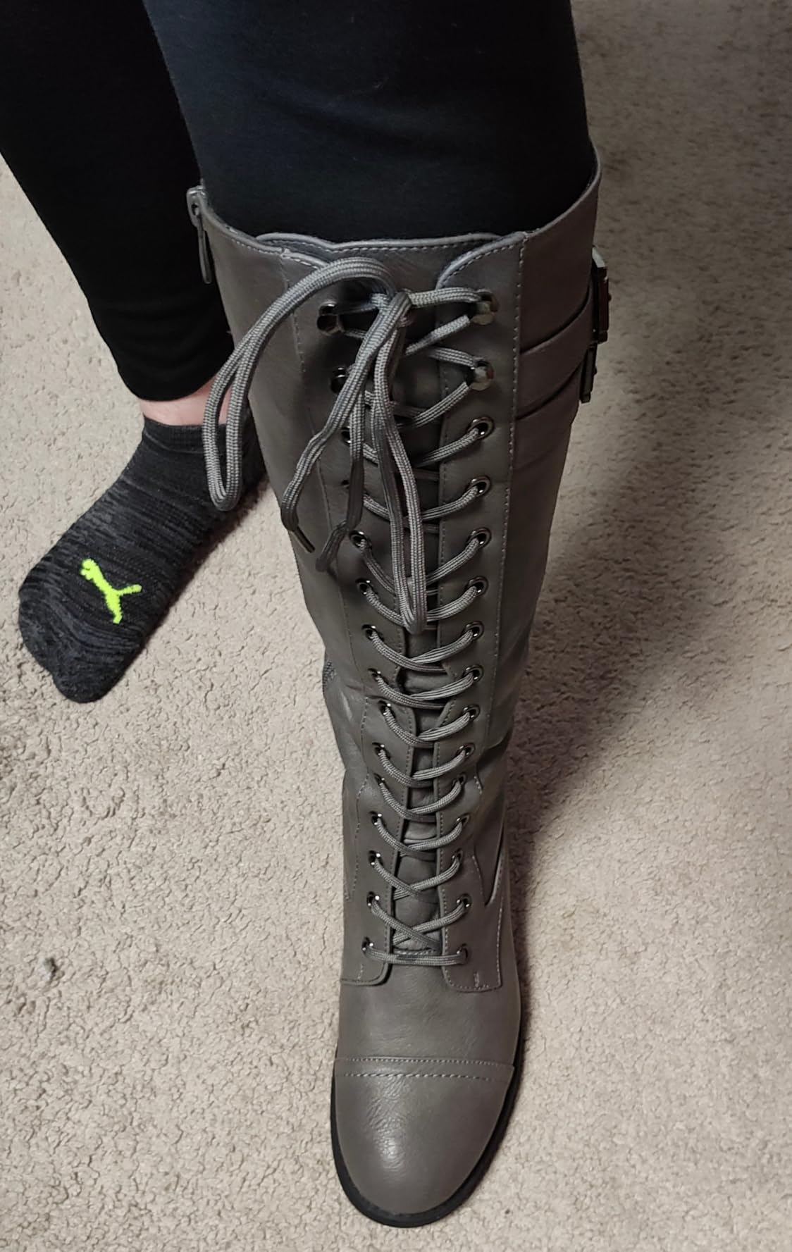 DREAM PAIRS Women's Knee High Riding Combat Boots | Lace up Design with Fur Lining customer photo 1