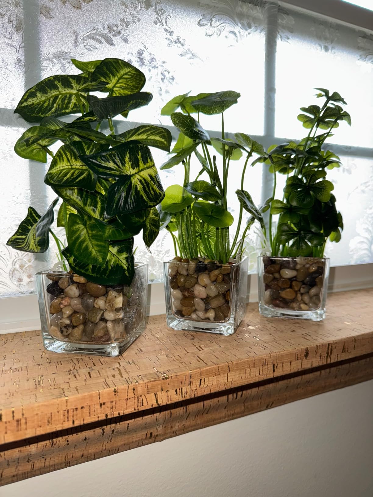 MyGift Set of 3 Small Assorted Artificial Plants in Clear Glass Pot customer photo 1