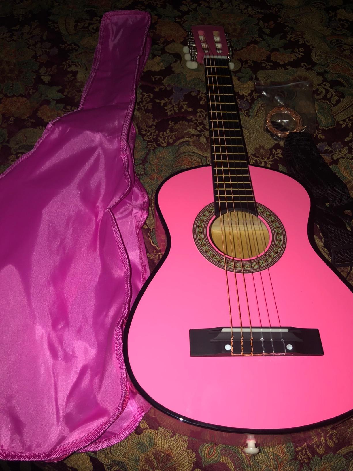 MasterPlay Kids Guitar, 30” Beginner Classical Wood Guitar For Learners, With starter kit, Bag, Strap, Tuner, Pick, Extra String, Cleaning cloth, Christmas, Birthday Gift for Girls Ages 5-12, Pink customer photo 2