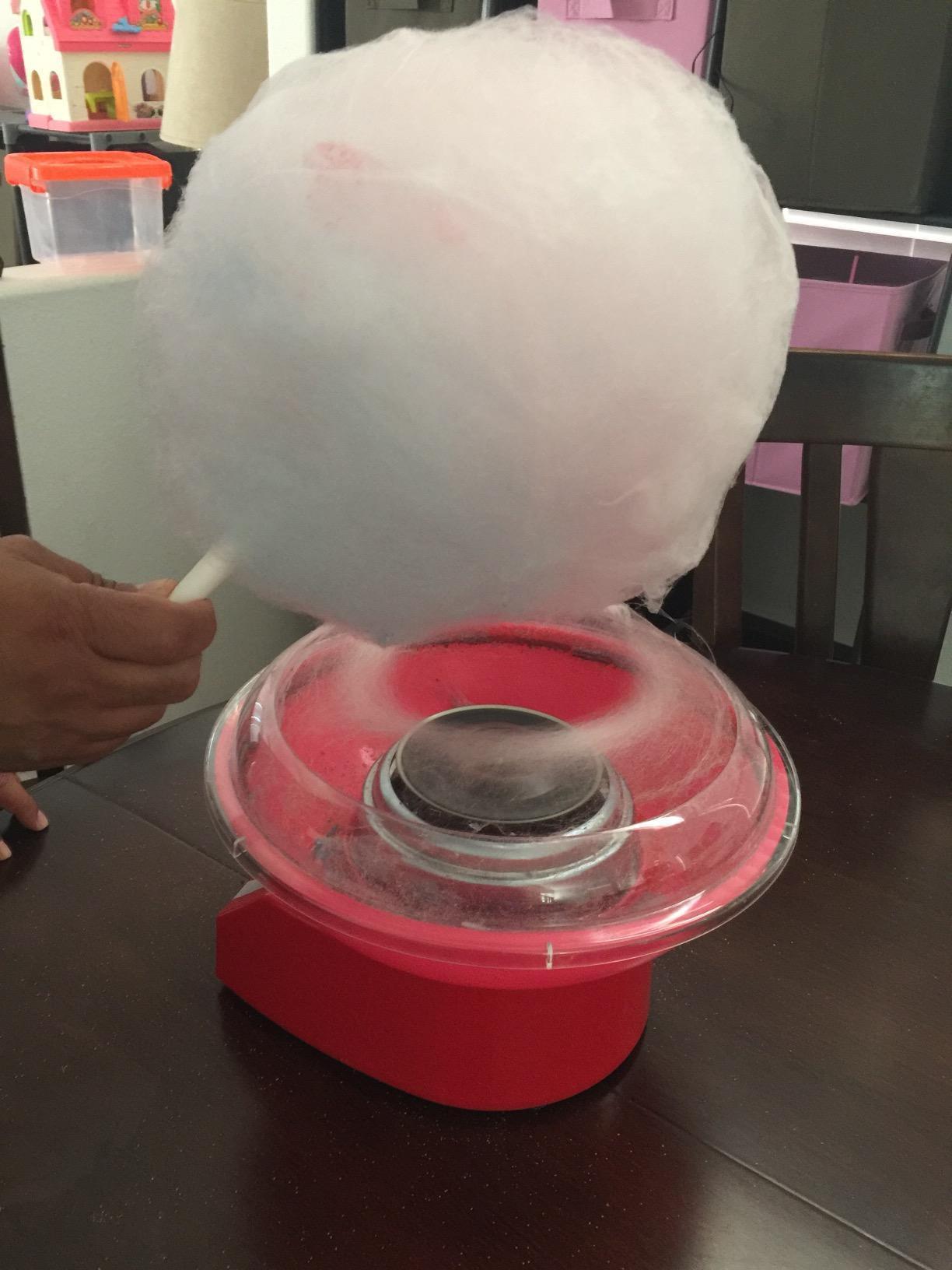 The Candery Cotton Candy Machine - Bright, Colorful Style- Makes Hard and Sugar Free Candy, Sugar Floss, Homemade Sweets for Birthday Parties - Includes 10 Cones & Scooper customer photo 1