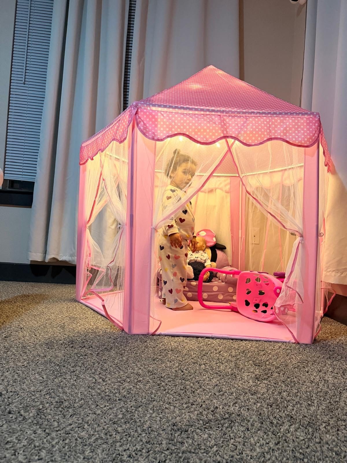 Monobeach Princess Tent Girls Large Playhouse Kids Castle Play Tent with Star Lights Toy for Children Indoor and Outdoor Games, 55'' x 53'' (DxH) customer photo 2