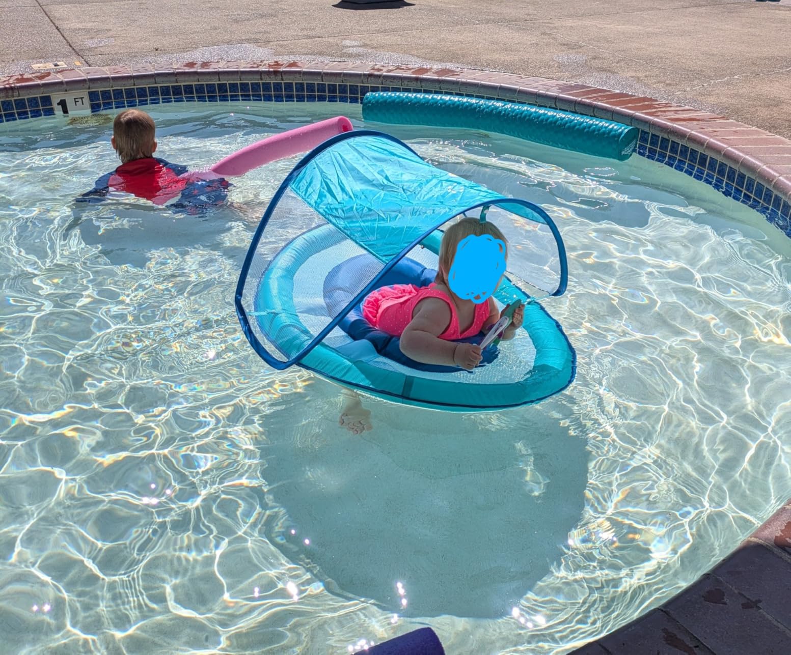 SwimWays Baby Spring Float with Adjustable Canopy and UPF Sun Protection, Blue Lobster customer photo 1