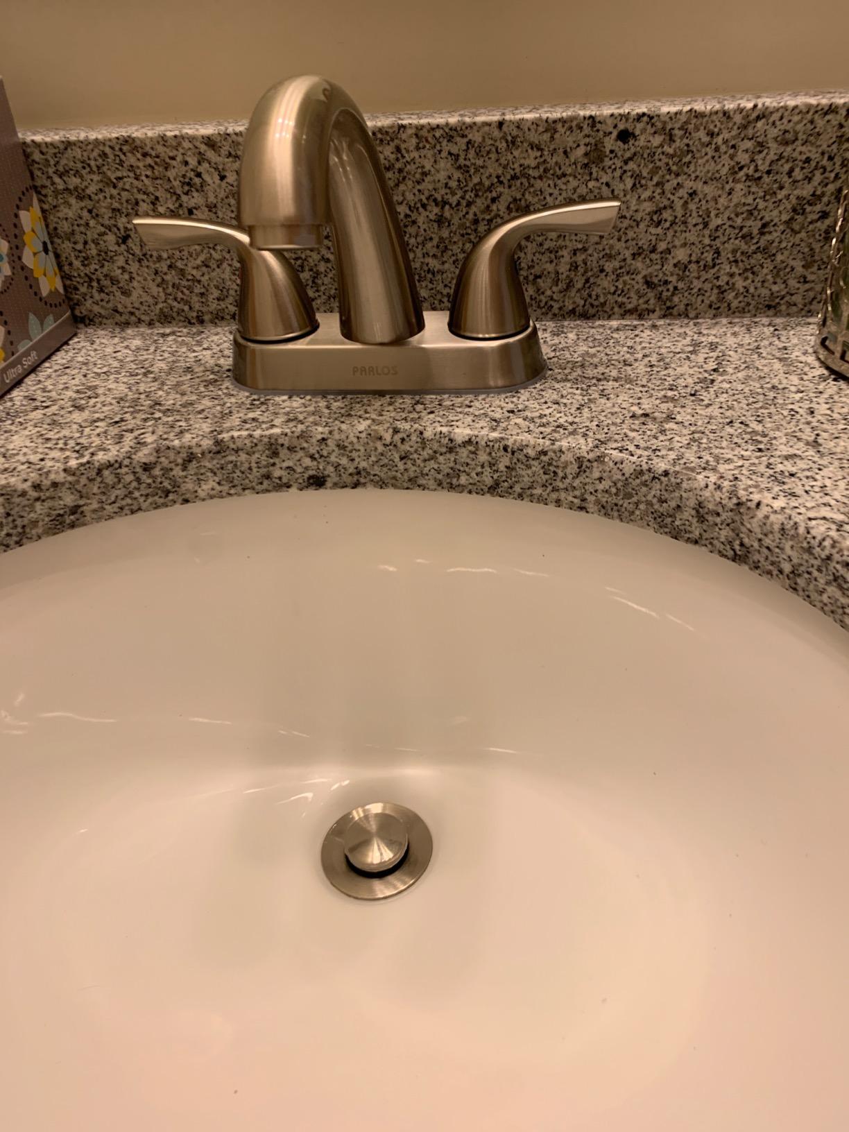 PARLOS Bathroom Sink Faucet 4 Inch Centerset for Vanity, Brushed Nickel customer photo 2
