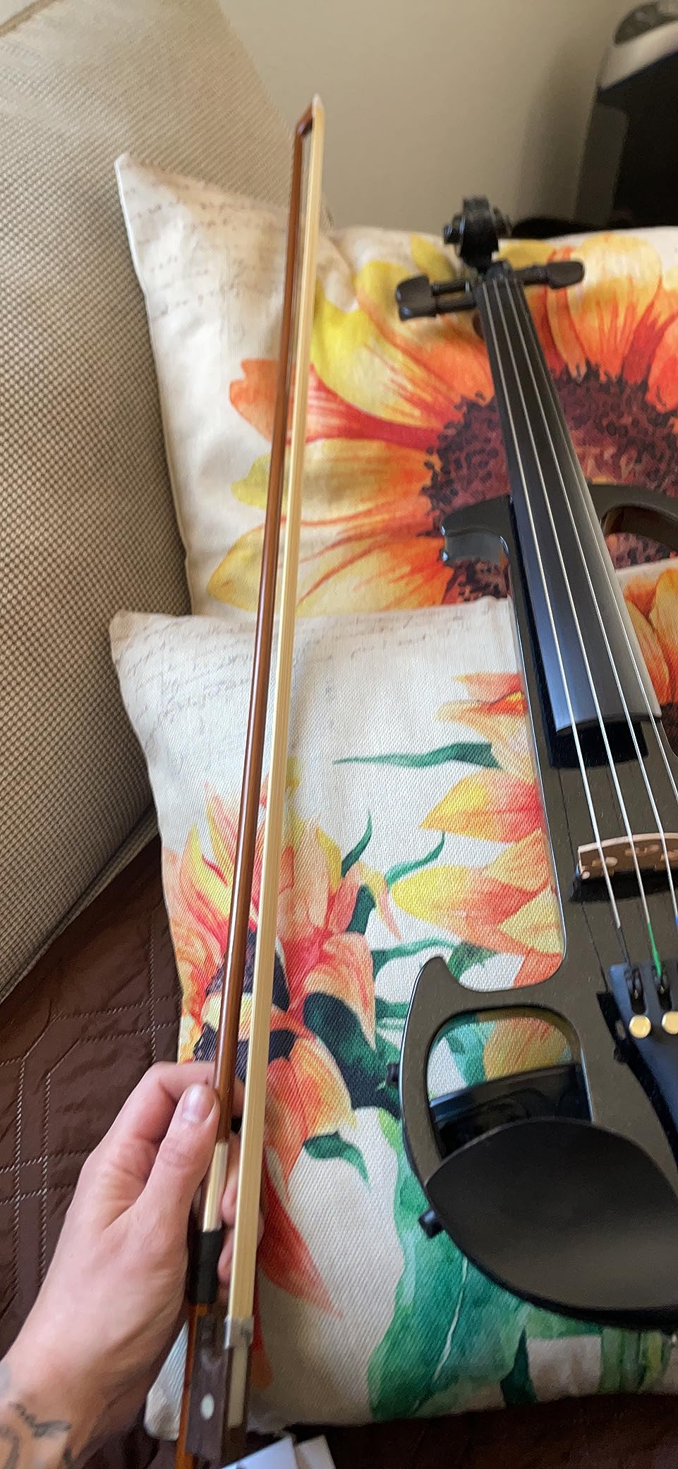 Vangoa Electric Violin 4/4 Full Size Silent Electronic Violin Fiddle, Black | Durable ebony fitting, upgraded pickup with headphone jack, solid wood, beginner Kit for adults teens quiet training practice customer photo 1