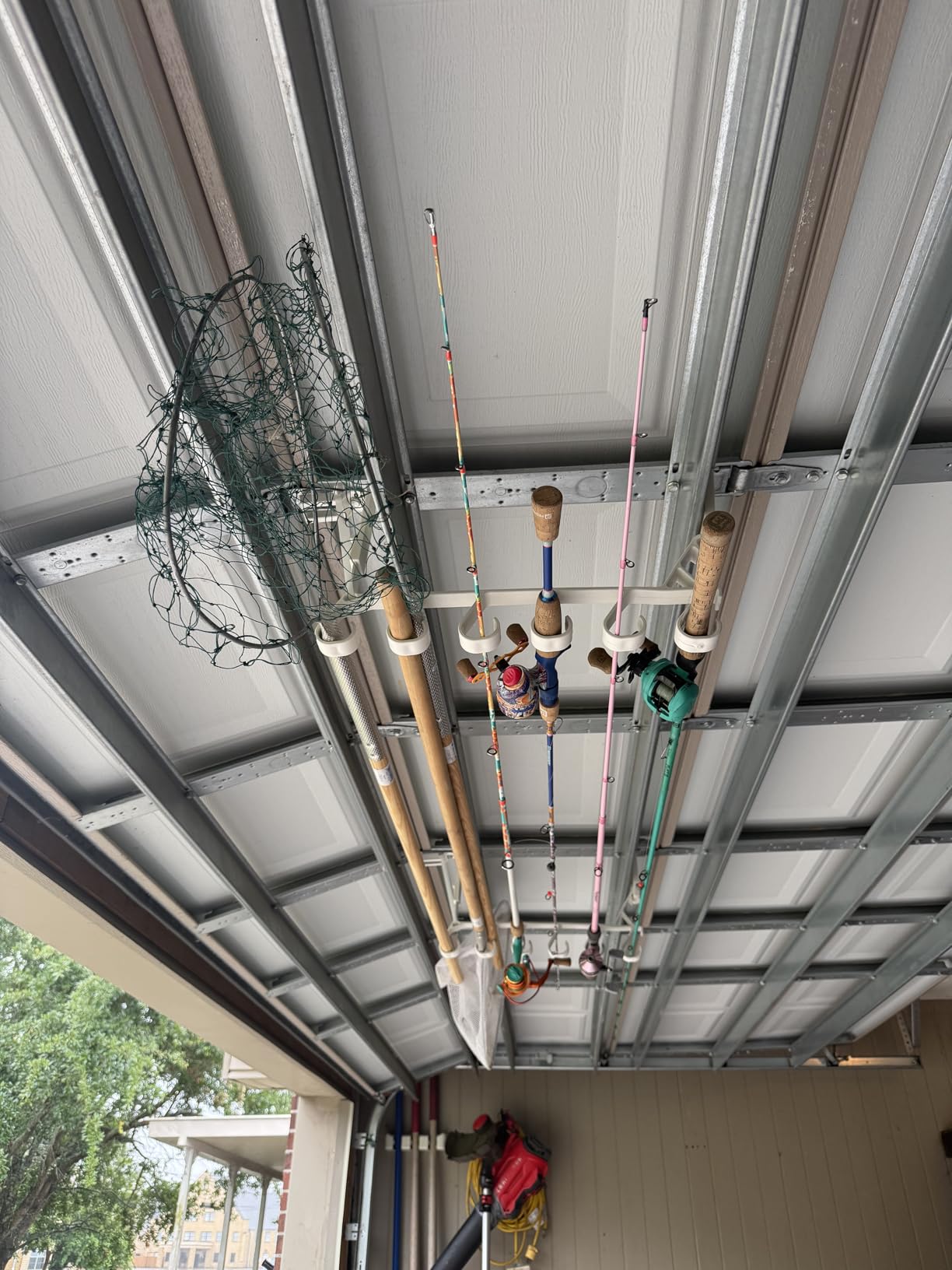 Storage Rack for Garage Doors with Hooks for Fishing Rods, Kayak Paddles and More customer photo 2