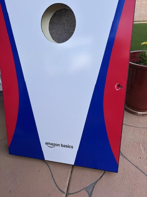 Amazon Basics Portable Cornhole Set, Outdoor Game Bean Bag Toss with Carrying Case, Blue/Red customer photo 2