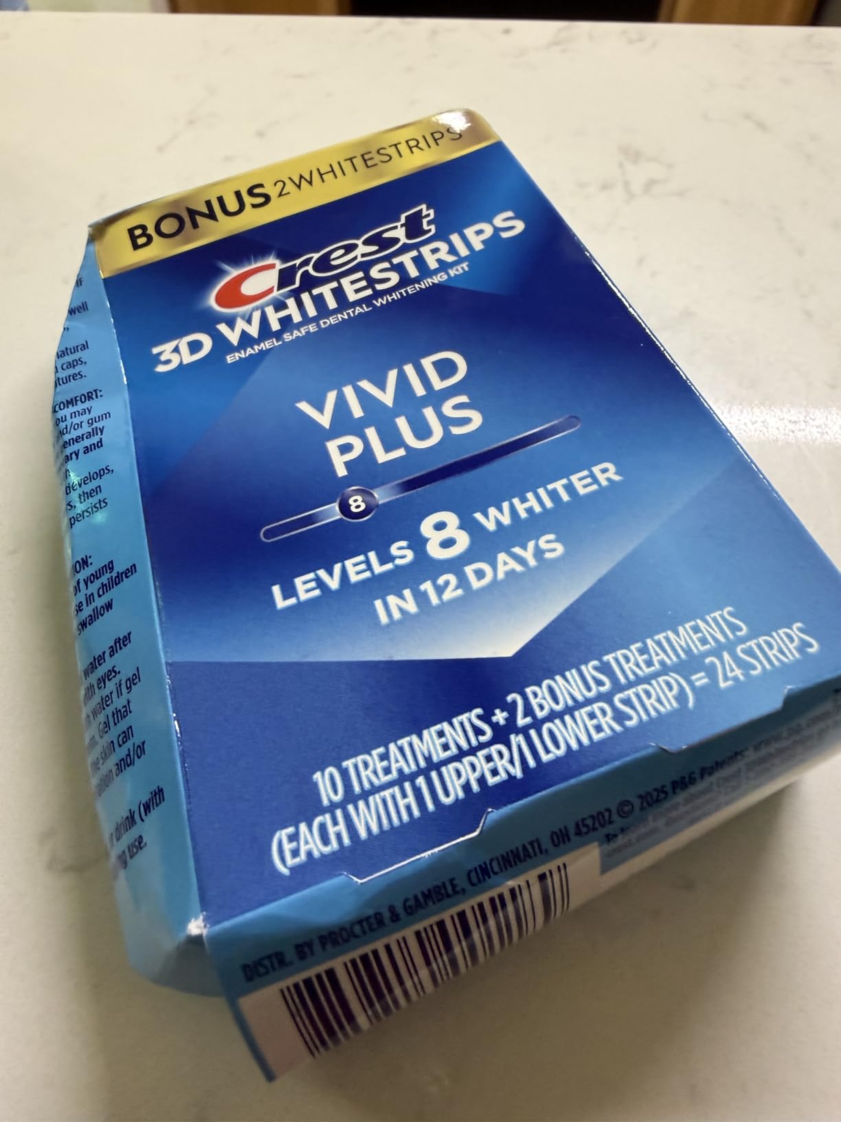 Crest Teeth Whitening Strips, Crest 3D Whitestrips Vivid Plus, Enamel Safe Teeth Whitening Kit, 12 Treatments (24 Strips), Visibly Whitens in Days, 8 Levels Whiter customer photo 1
