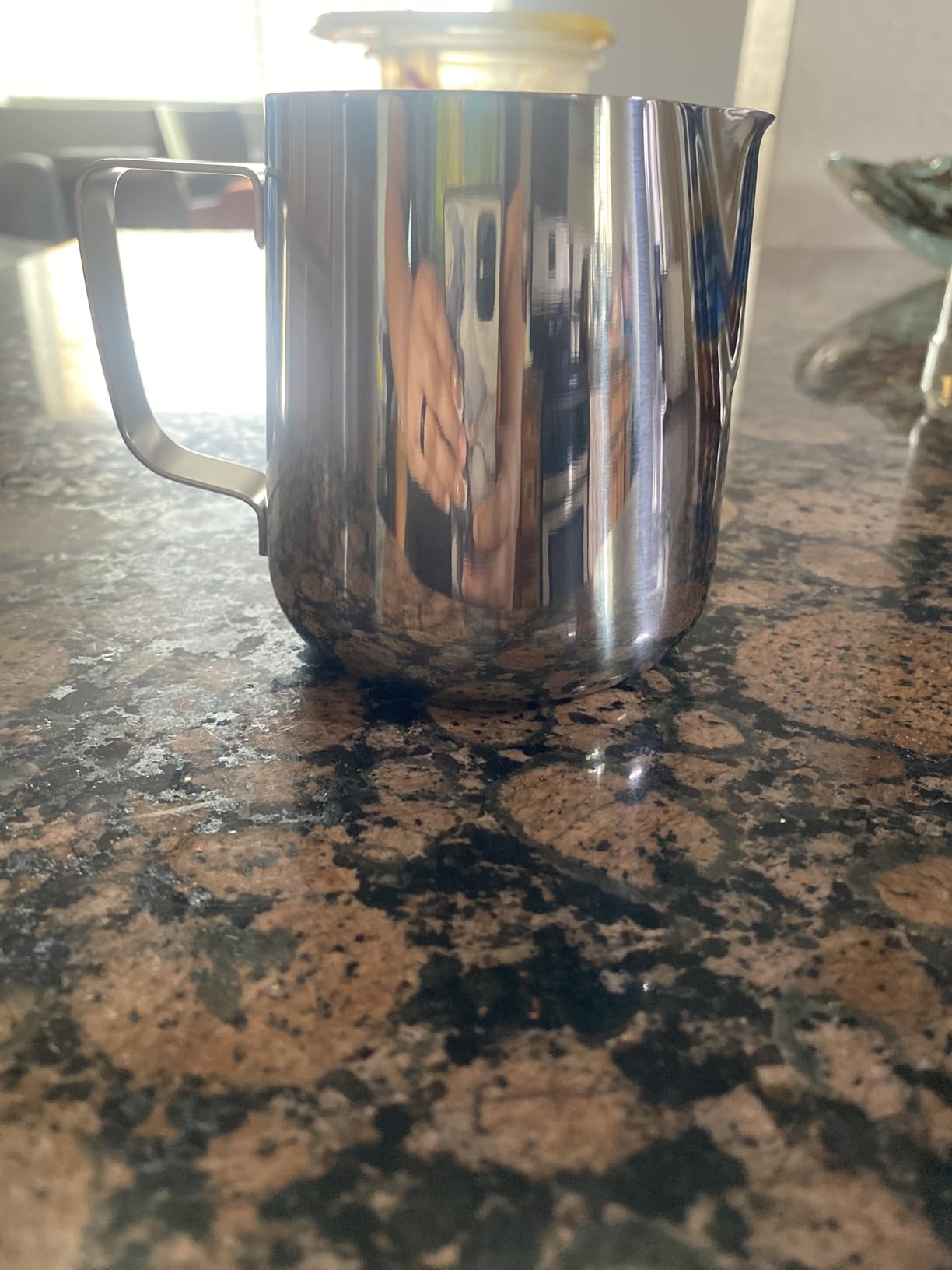 HOFASON Stainless Steel Milk Frothing Pitcher Cappuccino Pitcher Pouring Jug Espresso Cup Creamer Cup for Latte Art, 12 Ounce (350 ML) customer photo 1