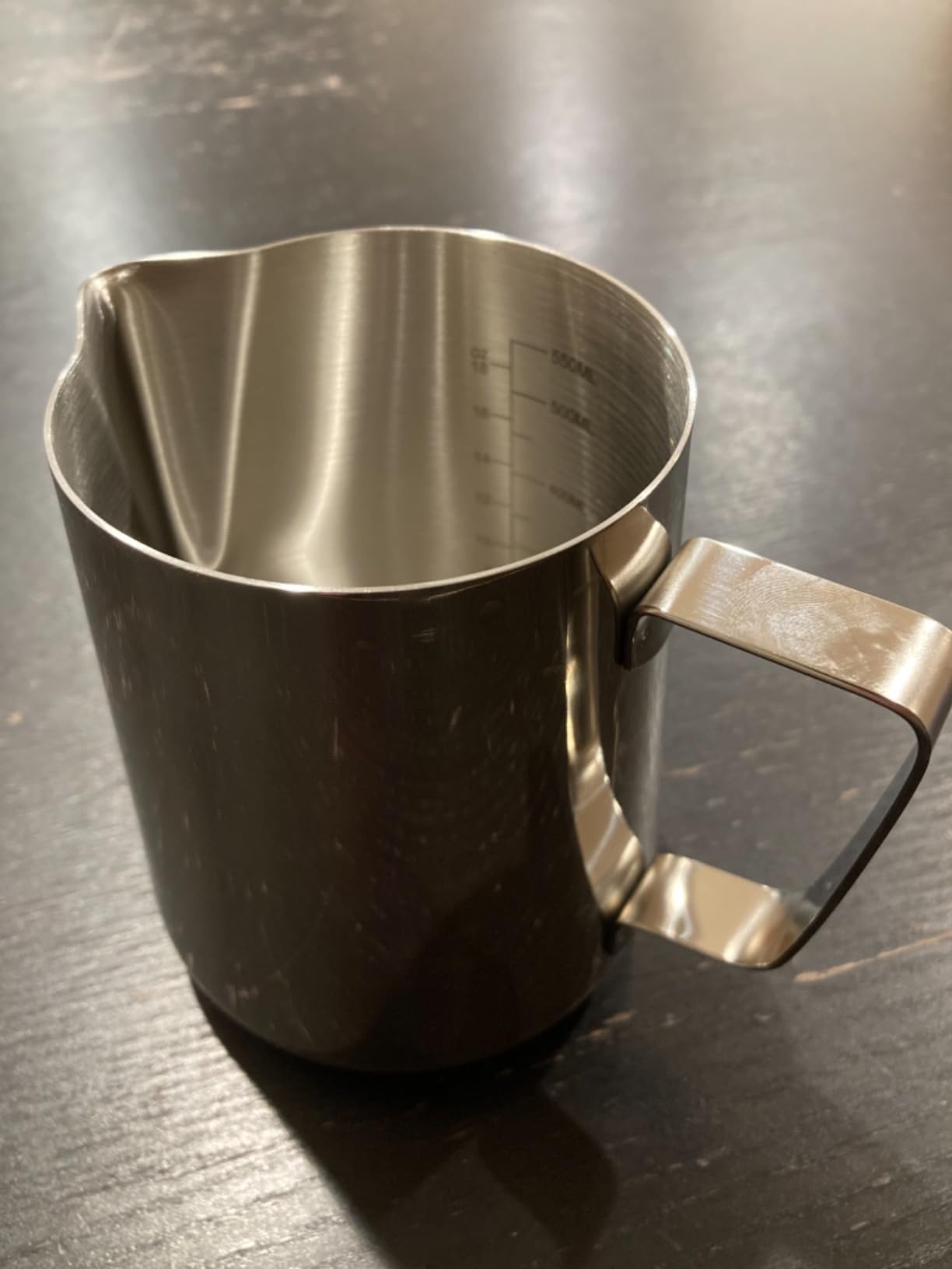 HOFASON Stainless Steel Milk Frothing Pitcher Cappuccino Pitcher Pouring Jug Espresso Cup Creamer Cup for Latte Art, 12 Ounce (350 ML) customer photo 2