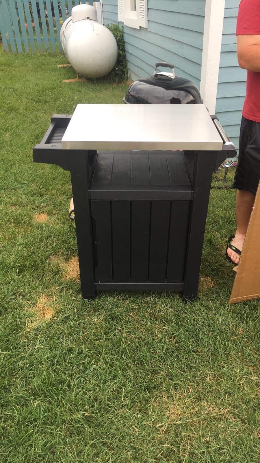 Keter Unity Small 40 Gallon Grill Prep Table and Storage Cart, Grey – BBQ Station with Wheels and Stainless Steel Top, Portable Serving Stand for Patio, Deck, and Backyard customer photo 1