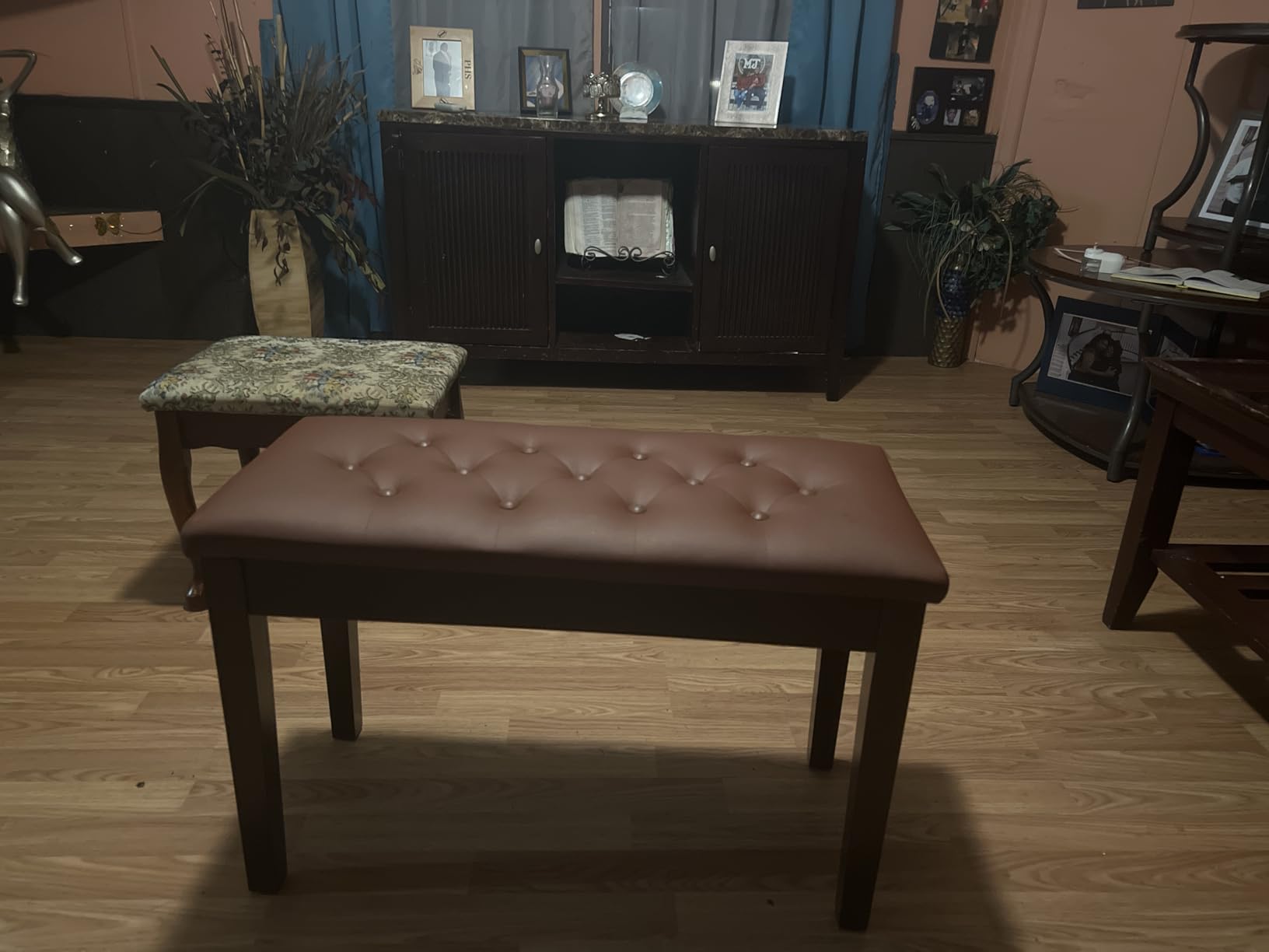 Bonnlo Wooden Duet Piano Bench with Storage, Padded Seat, Brown customer photo 1