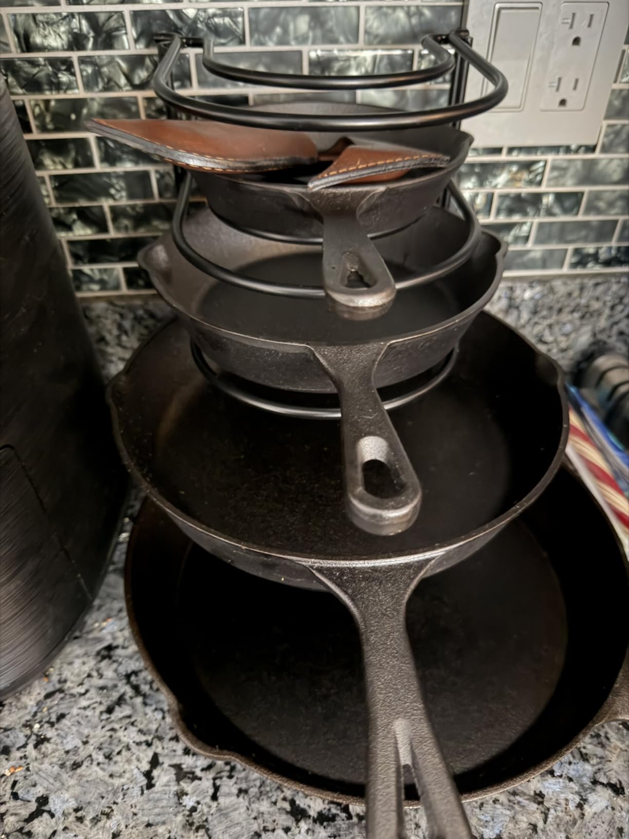 Cuisinel 5-Tier Pan Organizer for Cast Iron Skillets Griddles, Black 12.2