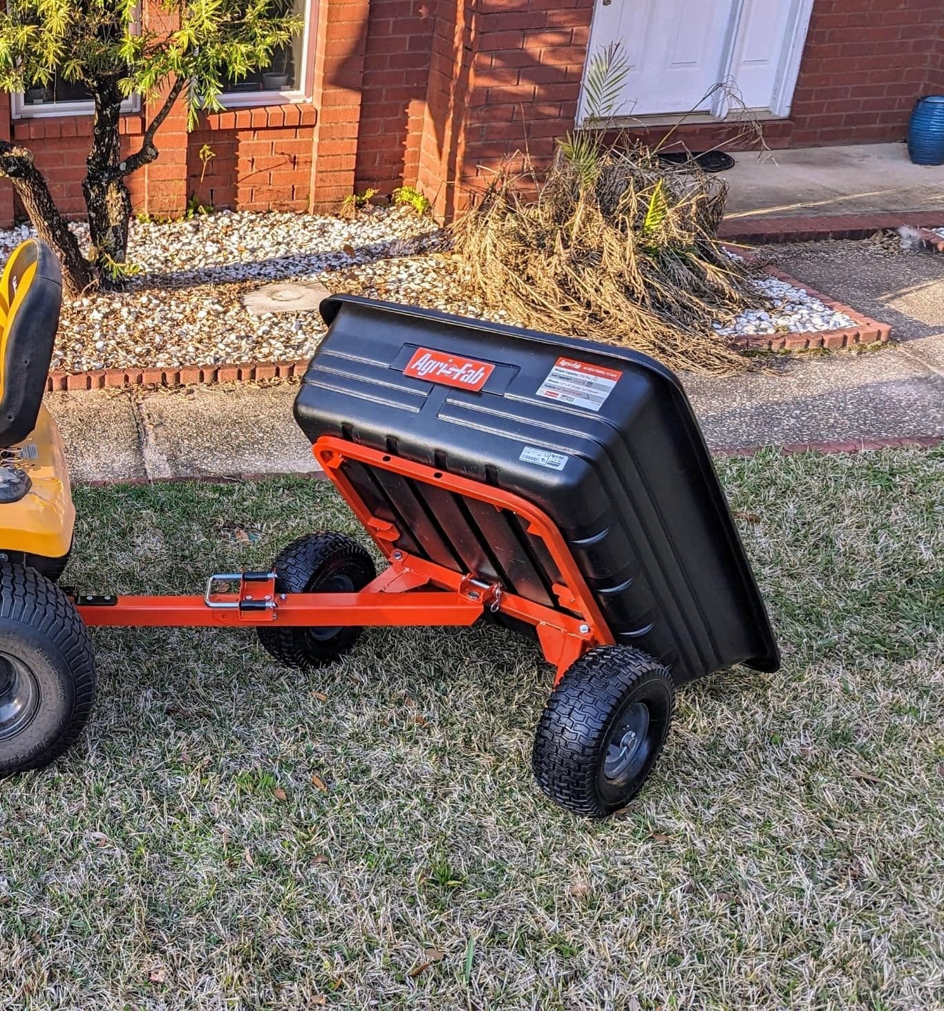 Agri-Fab 45-0533 650 lbs Tow Behind Poly Dump Cart, 10 CU. FT.; Lawn & Garden Cart/Trailer for Lawn Mowers, 16