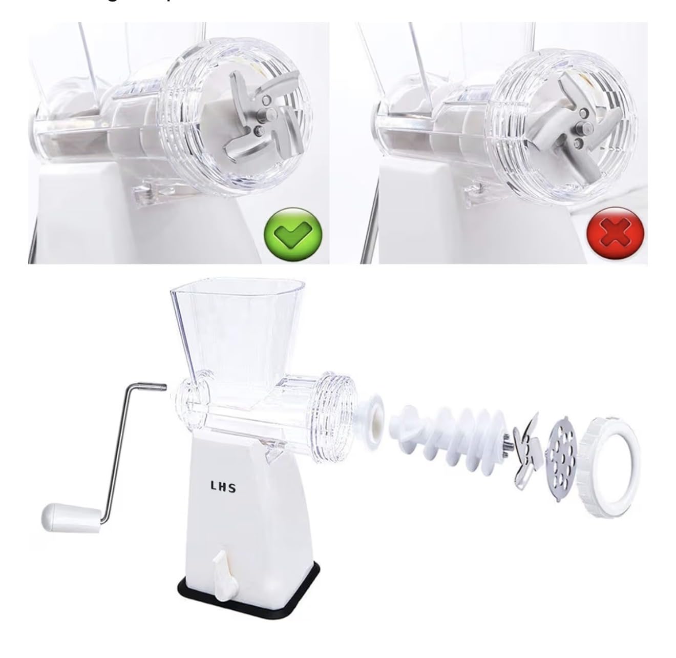 LHS Manual Meat Grinder with Stainless Steel Blades Heavy Duty Powerful Suction Base for Home Use Fast and Effortless for All Meats-White customer photo 1