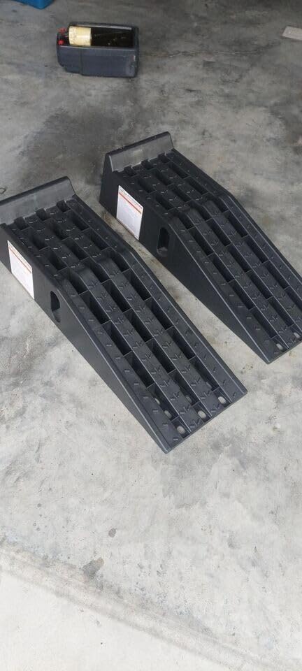 Ironton Poly Car Ramp Set, 12,000-Lb. GVW, 35.5in.L x 12in.W, 2-Pc. | High-impact construction, 6, 000-lb. capacity per ramp, Non-skid tread, Rubber feet, Fits cars/SUVs/trucks/vans customer photo 1